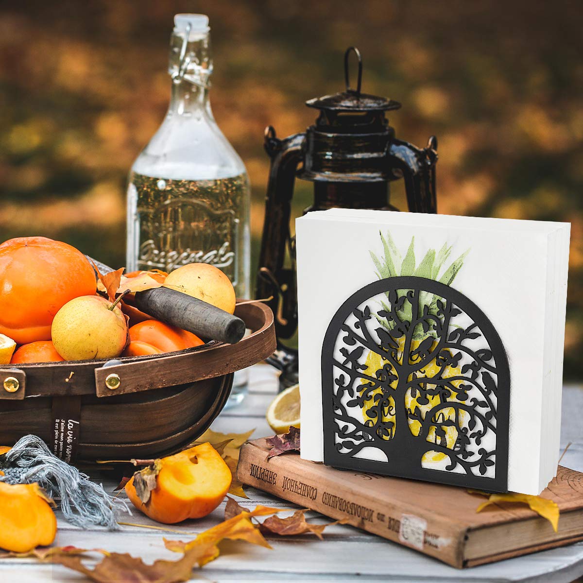 Modern Metal Napkin Holder - Tree & Bird Design Kitchen & Dining Table Organizer | Freestanding Napkin Stand for Home, Restaurant, Picnic & Party Decor | Black Tableware Accessory (Perfect for Everyday Use, Holiday Gatherings & Outdoor Dining)
