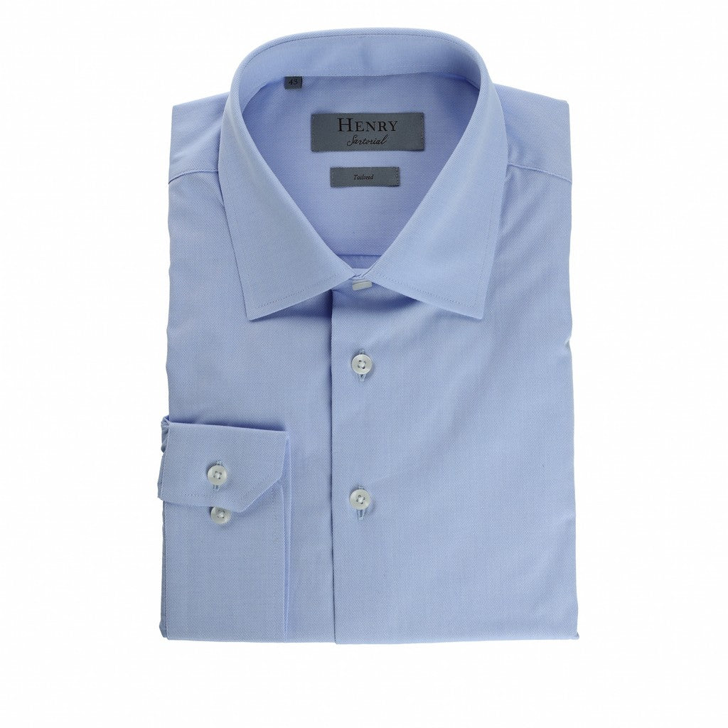 Premium HENRY SARTORIAL Men's Dress Shirt - Slim Fit Cotton Polyester Blend Business Casual Shirt in Sky Blue | Perfect for Office, Weddings & Formal Events
