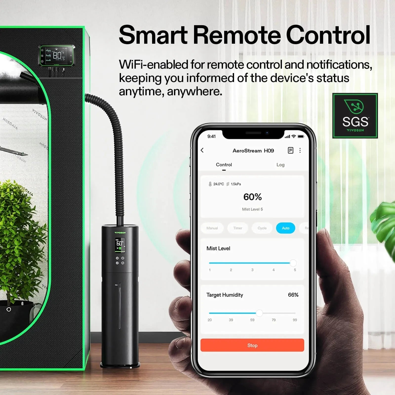 VIVOSUN AeroStream H09 Smart WiFi Humidifier with App Control - Perfect for Home, Office, and Nursery Room Air Moisturizing