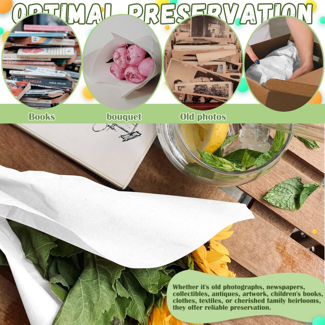 RYKOMO 200 Sheets 15x20 Inch Acid-Free Archival Tissue Paper - Unbuffered, No Acid, White, Lignin-Free for Preserving Textiles, Linens & Gift Wrapping | Perfect for Wedding Invitations, Scrapbooking & Art Conservation
