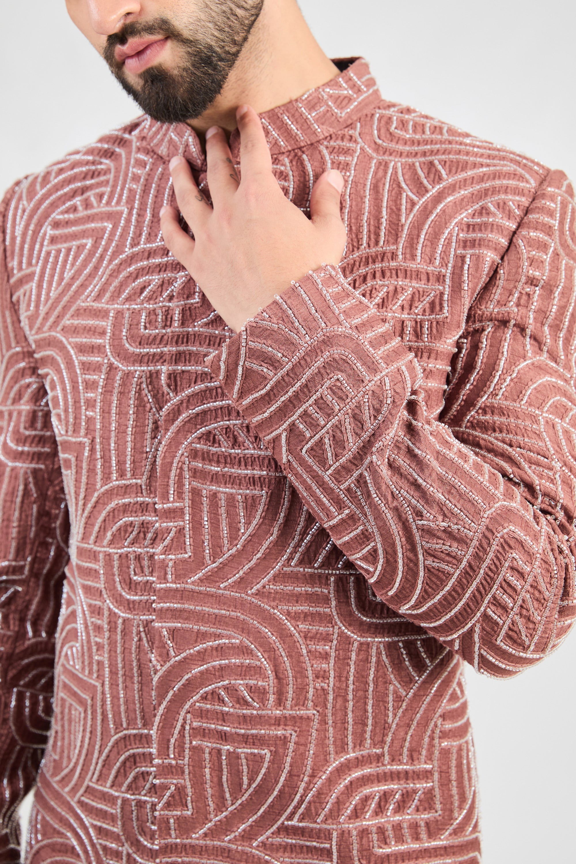Elegant Mauve Taupe Sherwani with Exquisite Cut Dana Embroidery - Perfect for Weddings, Festivals & Special Occasions