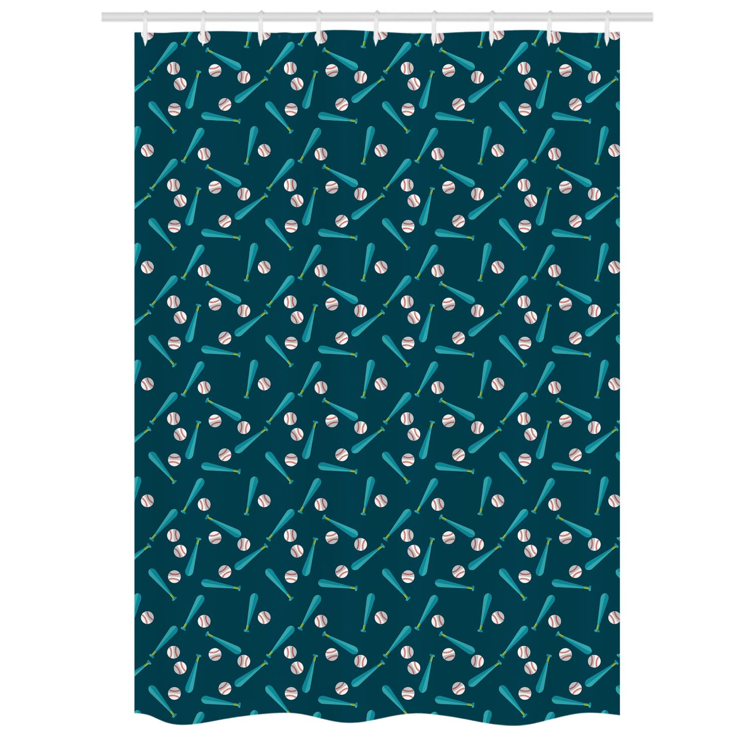 Ambesonne Baseball Themed Shower Curtain Set with Bats and Balls - Softball Decor for Bathroom, 54x78 Inches, Petrol Blue & Vermilion - Perfect for Sports Fans, Kids Rooms, and Baseball Themed Bathrooms