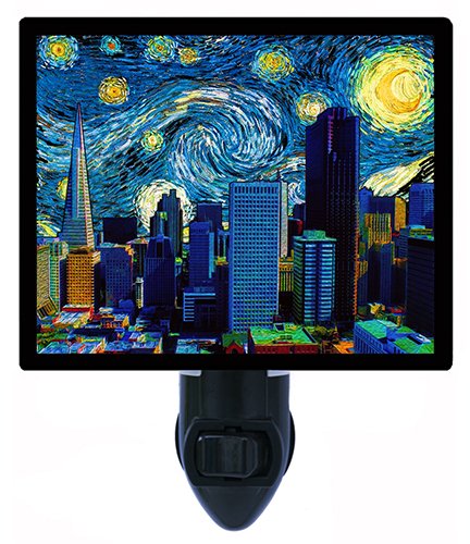 Van Gogh Starry Night LED Night Light - San Francisco Skyline Decor for Bedroom, Nursery & Home Ambiance