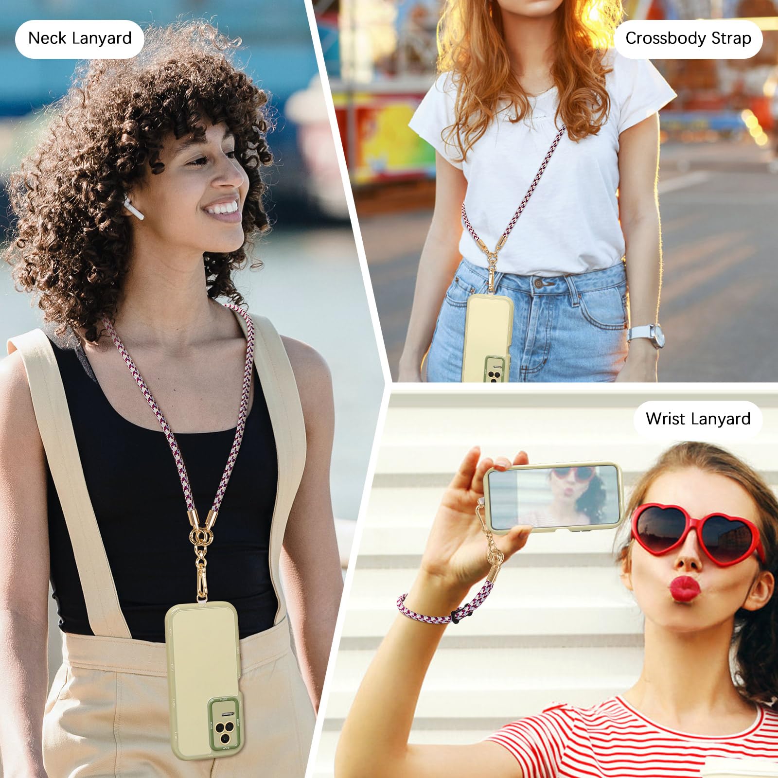 MoKo Adjustable Crossbody Phone Lanyard - 8mm Thick Premium Rope Neck & Wrist Strap for iPhone, Samsung & More | Includes Phone Neck Strap, Wrist Strap & Lanyard Patch | Perfect for Travel, Work & Outdoor Activities