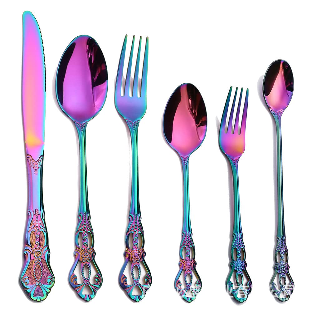 IKXO 24-Piece Stainless Steel Silverware Set for 4 - Mirror Polished Flatware Cutlery Set with Steak Knives, Forks & Spoons - Dishwasher Safe Utensils for Dining, Parties & Home Decor - Camouflage Design