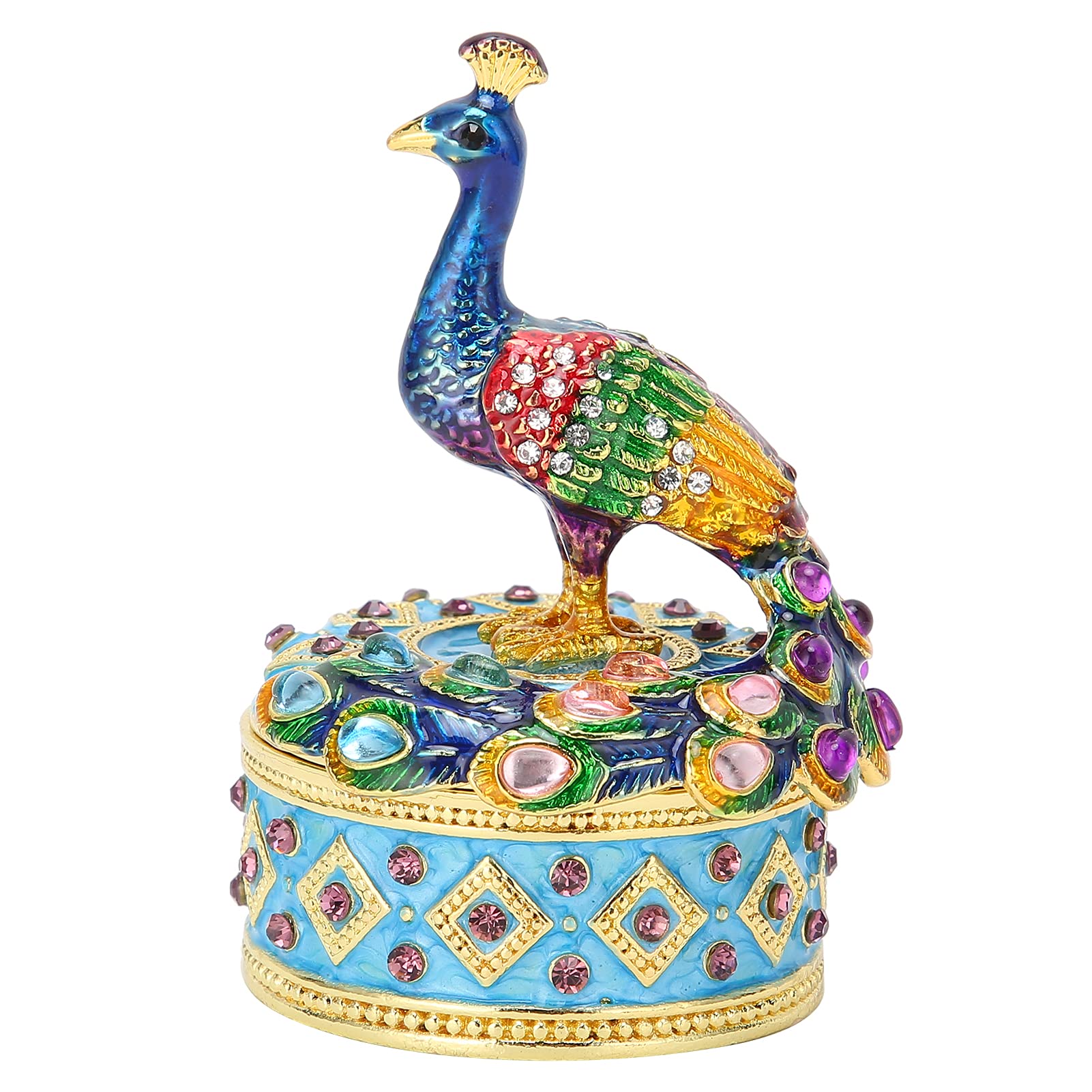 WNSC Hand-Painted Peacock Hinged Decorative Box - Elegant Jewelry Storage & Home Office Decor | Perfect for Gift Giving, Wedding Favors & Vanity Organizer