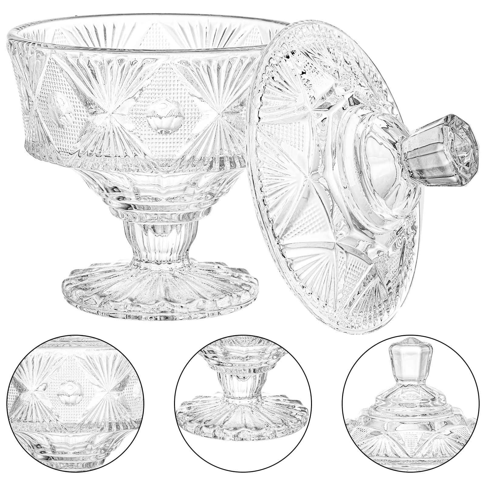 Frcctre 2 Pack 15 Oz Glass Candy Dish with Lid - Crystal Candy Bowl & Cookie Jar, Decorative Apothecary Jar for Parties, Candy Buffet, Weddings, Christmas - Perfect for Home Decor, Kitchen Storage & Holiday Gift Giving