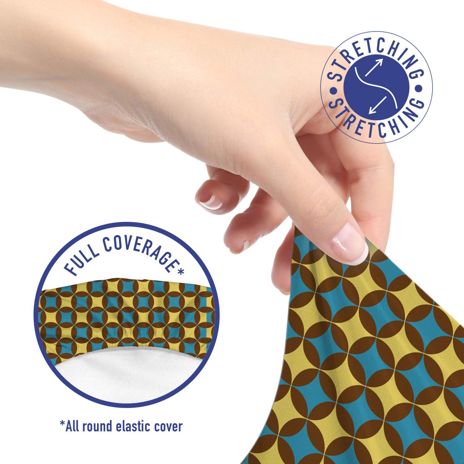 Ambesonne Retro Office Chair Slipcover - 70s Geometric Pattern with Yellow & Blue Star Design, Stretch Fabric Protective Cover in Brown, Blue & Yellow | Perfect for Home Office, Gaming Chair & Workspace Decor
