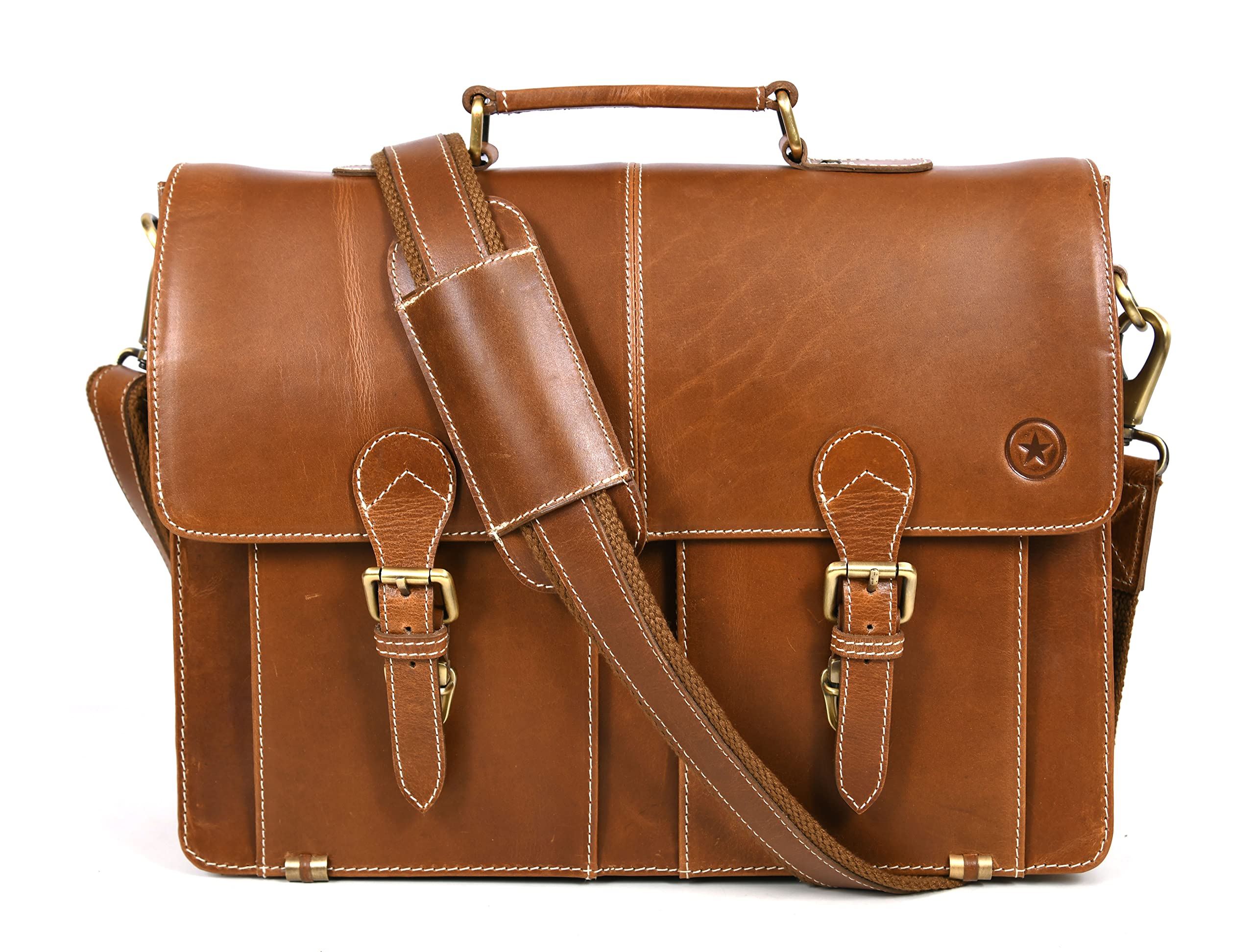 Premium Genuine Leather Briefcase for Men - 16 Inch Business Laptop Bag with Padded Sleeve by Aaron Leather Goods - Perfect for Office, Work Commute & Professional Meetings