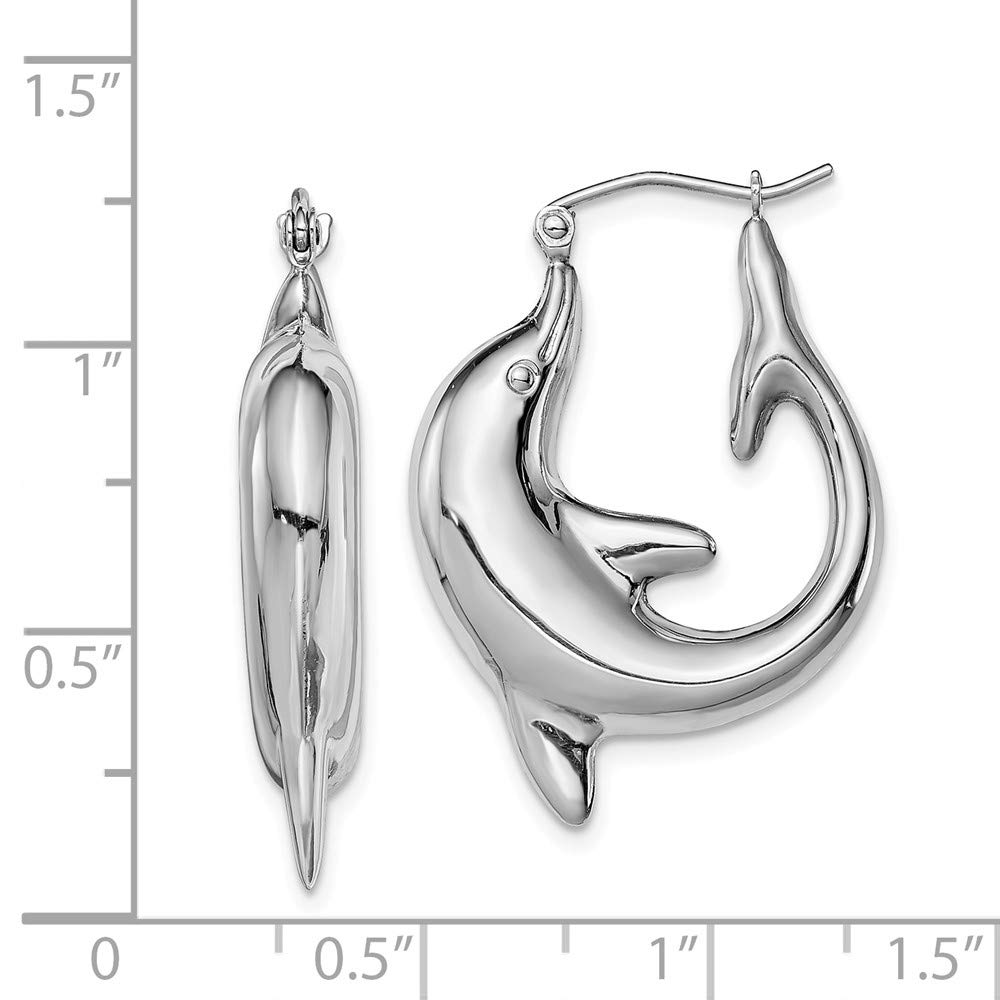 925 Sterling Silver Dolphin Hoop Earrings for Women - 32mm x 23mm Dainty Ocean Jewelry - Perfect for Beach Vacations, Summer Outfits & Gift Giving