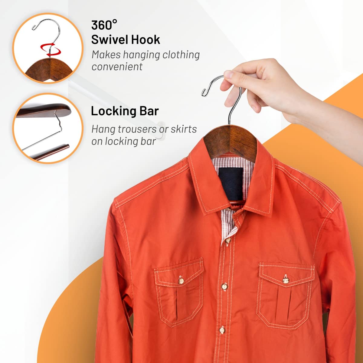 Premium Wooden Suit Hangers 6-Pack - Non-Slip Wide Shoulder Coat Hangers with 360° Swivel Hook for Men & Women | Ideal for Jackets, Dresses, Pants & Formal Wear Closet Organization