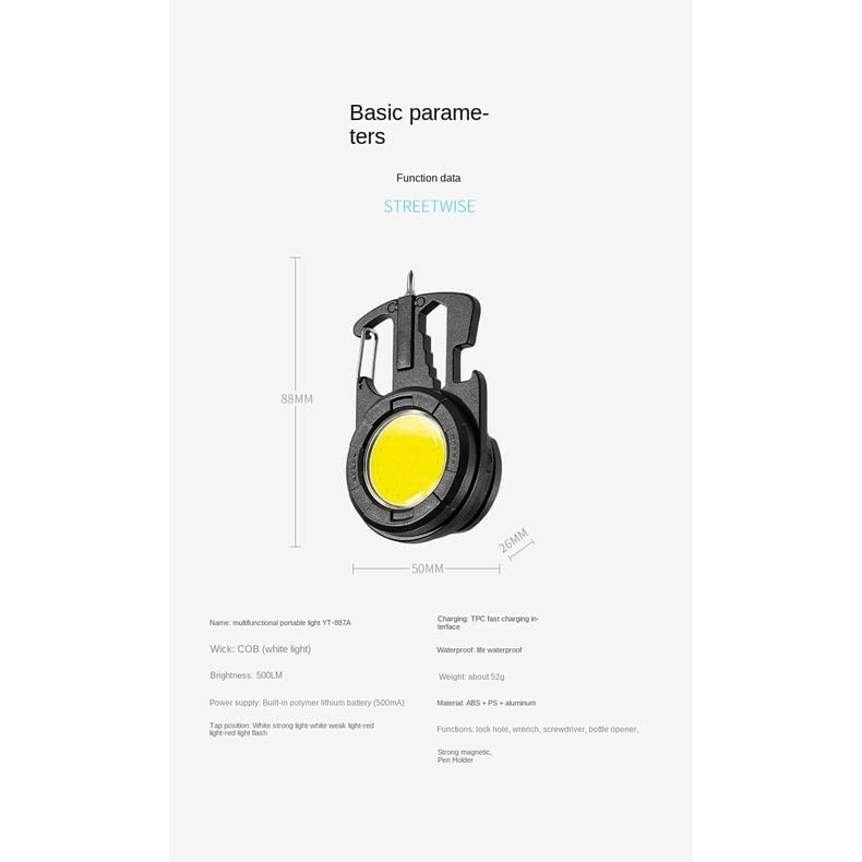Bennort Rechargeable LED Keychain Flashlight with Lighter, Whistle, Screwdriver & Bottle Opener - 800 Lumens COB Portable Emergency Light for Outdoor Hiking, Camping, Survival Kits & Everyday Carry (EDC)