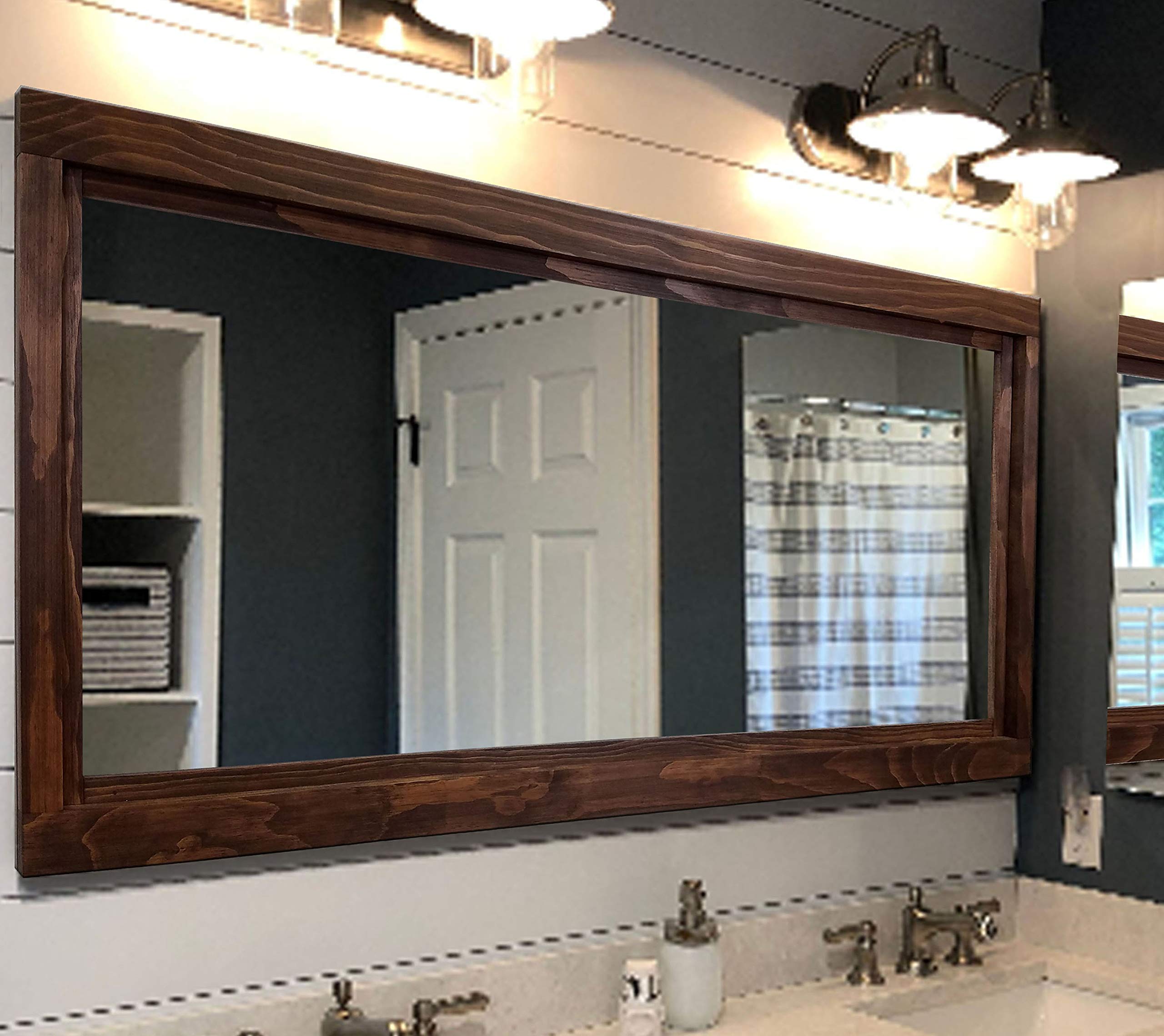 Farmhouse Framed Wall Mirror - 20 Stain Colors (Vanity, Bathroom, Double Sink) - Wood Framed Decorative Mirror in Special Walnut - Perfect for Bedroom, Living Room & Entryway Decor