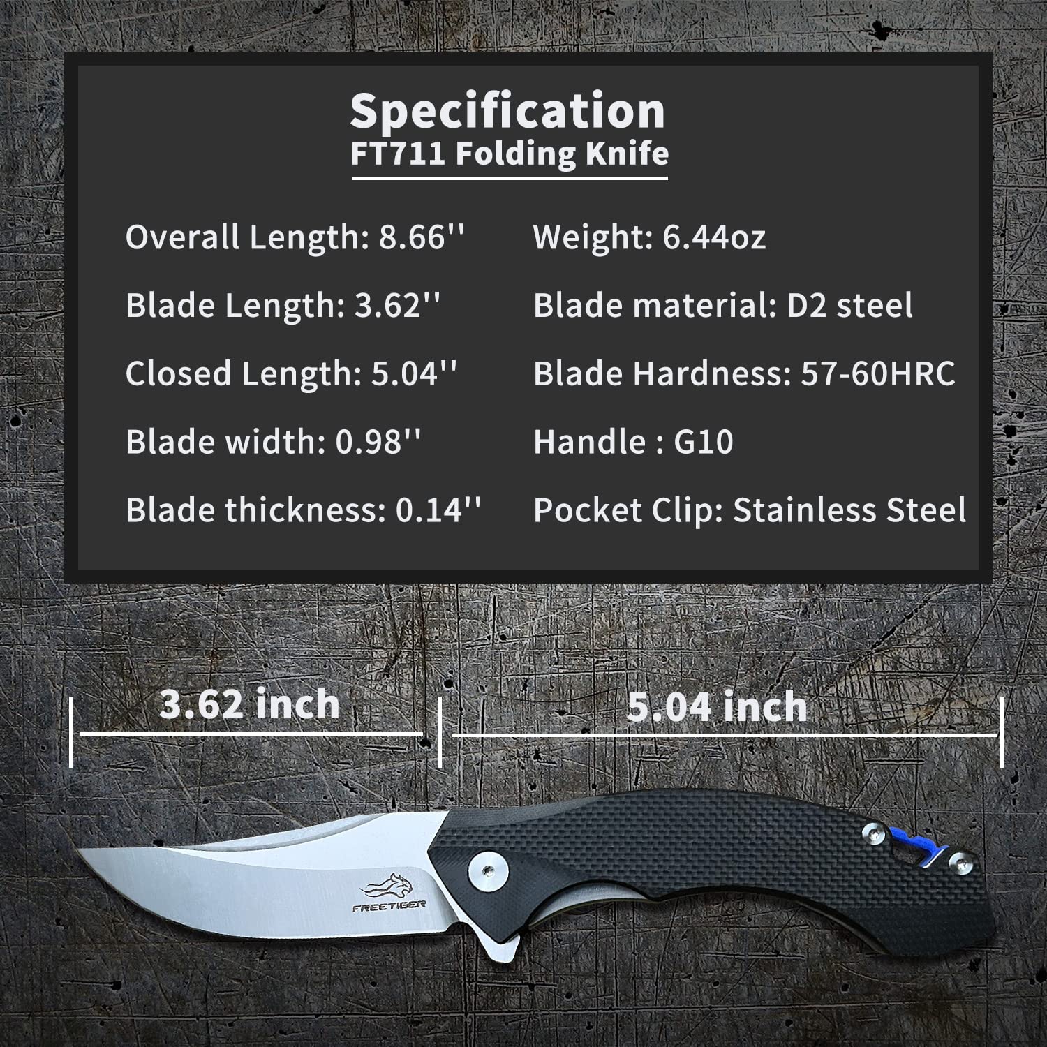Foldable Pocket Knife (FT711) - D2 Steel 3.62
