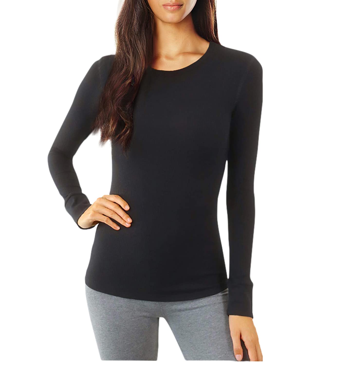 Pure Look Women's Long Sleeve Waffle Knit Thermal Shirt - Stretch Cotton Underwear Top for Winter Warmth & Layering | Perfect for Cold Weather, Outdoor Activities & Casual Wear