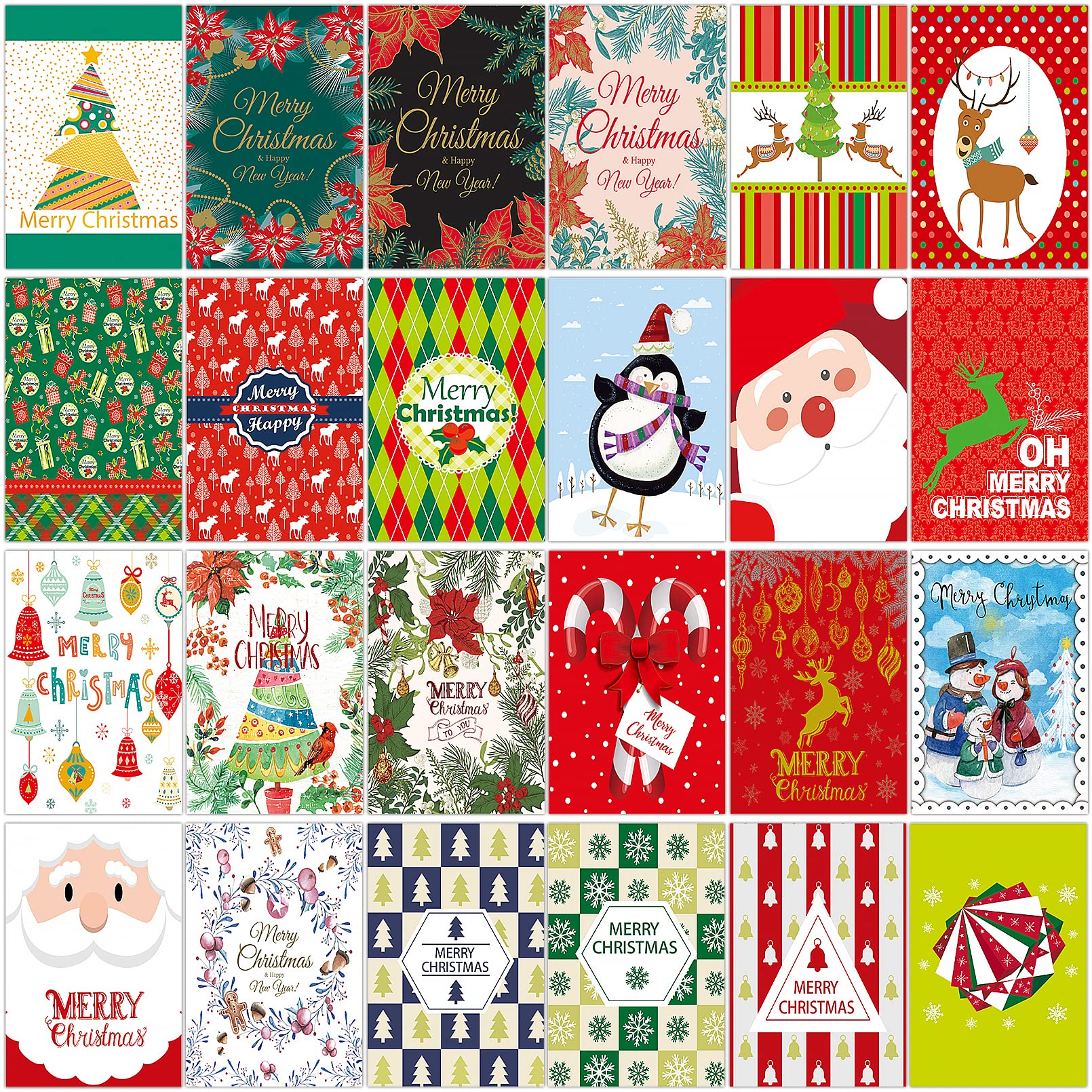 Nuposul Christmas Cards Assortment - 24 Unique Holiday Greeting Card Designs with Envelopes, Blank Note Cards for Christmas, New Year, Thanksgiving & All Occasions | Perfect for Family, Friends & Office Celebrations