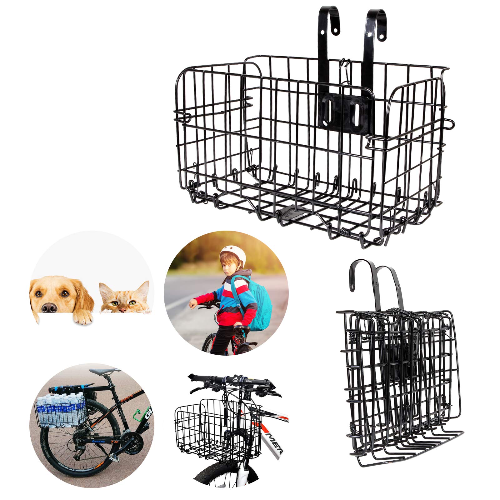 Foldable Detachable Bike Basket - Rustproof Wire Mesh Front & Rear Bicycle Cargo Rack for Mountain/Commuter Bikes - Perfect for Groceries, Picnics & Outdoor Adventures
