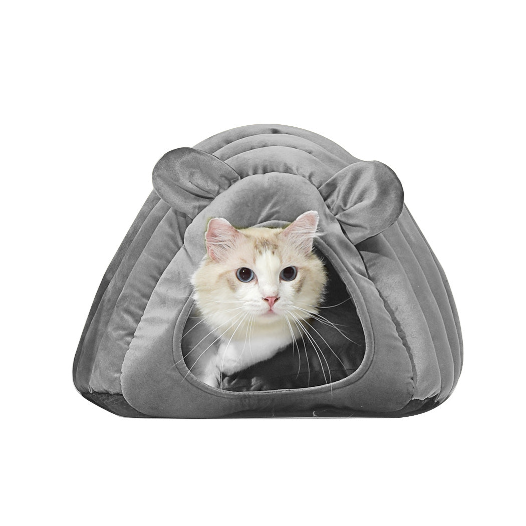 Cozy Grey Cat Cave Bed - Soft Round Igloo Pet Nest for Indoor Cats - Perfect for Napping, Sleeping & Relaxing in Home or Office