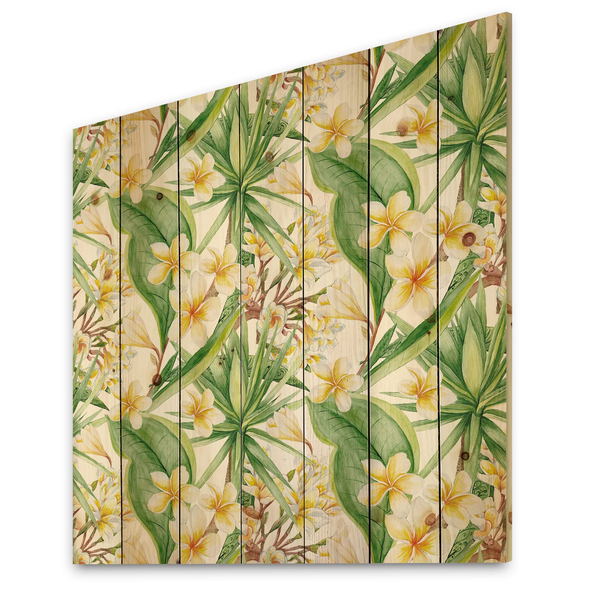 DesignQ Tropical Foliage & Yellow Flowers Modern Wood Wall Art - Large Floral Pine Wood Panels for Living Room, Bedroom & Office Decor