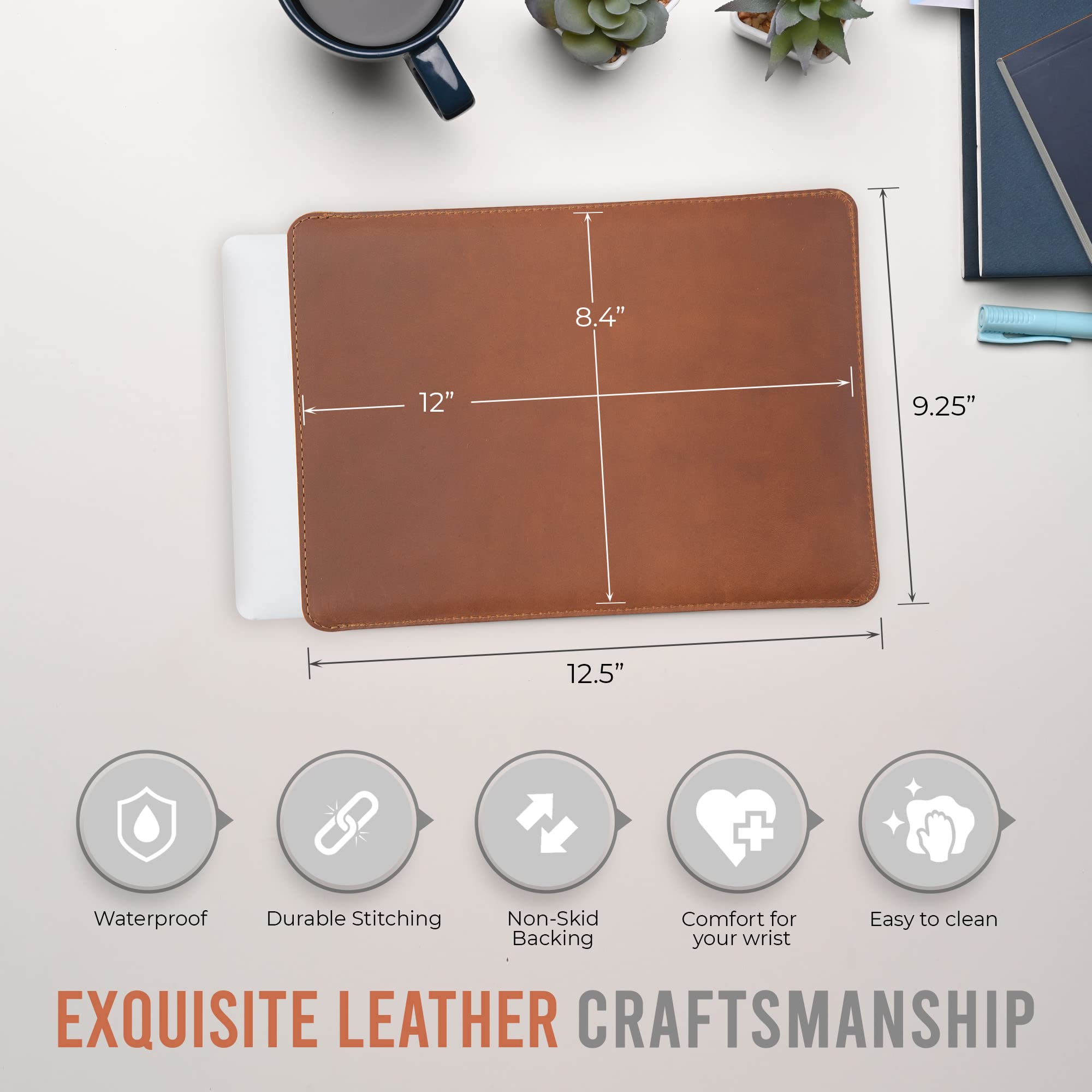 Premium Genuine Full Grain Leather MacBook Air M2 Sleeve - Fits 13, 14 & 16 Inch MacBooks - Slim Protective Case with Real Wool Lined Pocket (Saddle Brown) - Perfect for Travel, Office & Daily Commute