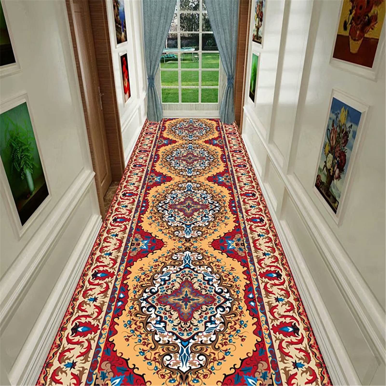 YLLFFLL Floral Washable Area Rug - 5m/6m/7m/8m Extra Long Runner Carpet for Hallway, Bedroom, Living Room & Laundry Room - Non-Slip Floor Mat (120x300cm/4x10ft) - Perfect for High Traffic Areas & Home Decor