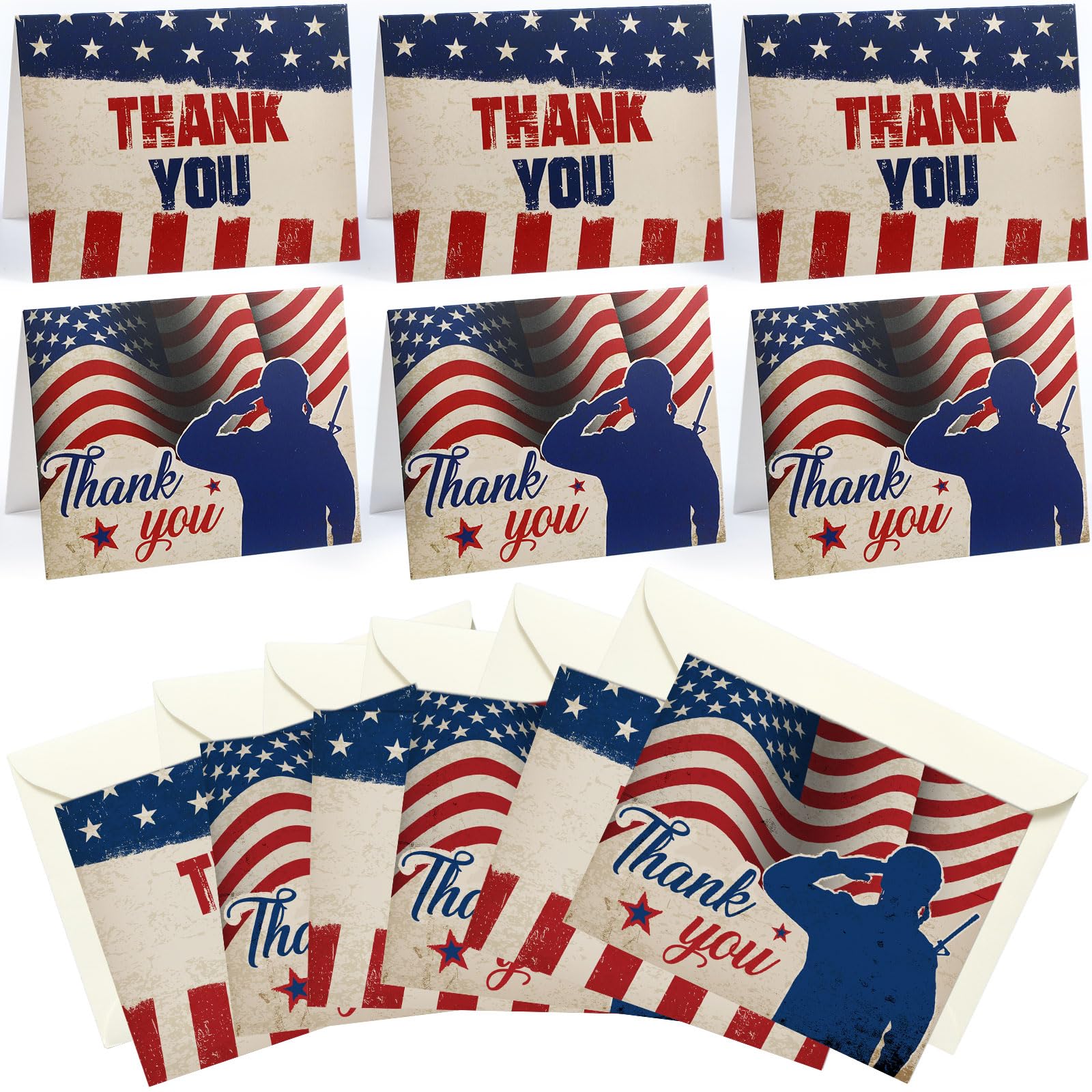 Pasimy 120 Sets Patriotic Thank You Cards with White Envelopes | 2025 Upgraded 4th of July Greeting Cards | Bulk American Flag Note Cards for Veterans, Memorial Day & Independence Day | Perfect for Party Favors, Military Appreciation Gifts & Patriotic Celebrations
