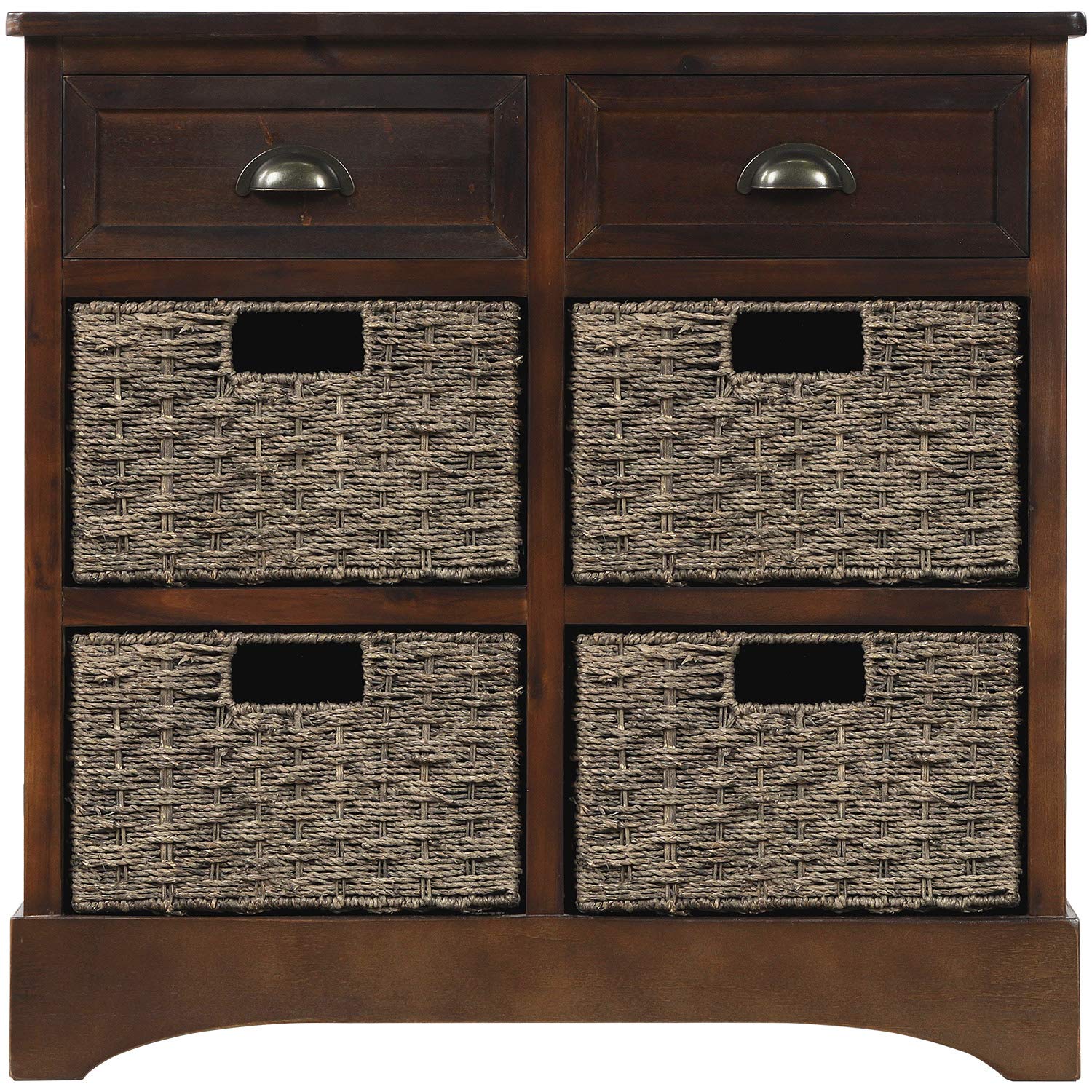 Knocbel Farmhouse Wicker Storage Cabinet with 2 Drawers & Aluminum Handles - Rustic Chest of Drawers for Entryway, Hallway, Dining & Living Room (Espresso) | Perfect for Organizing Blankets, Towels & Home Decor