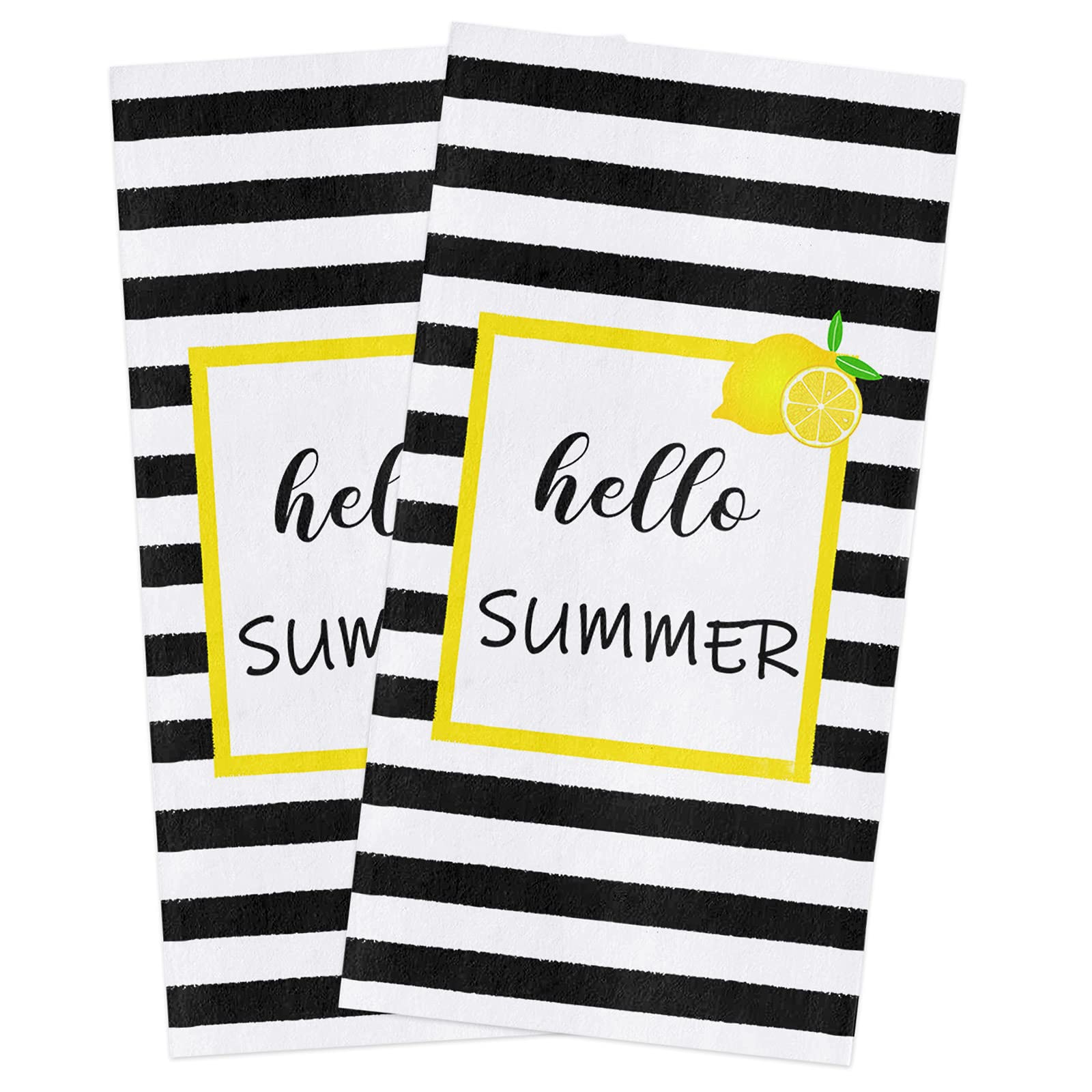 Zadaling Kitchen Towels - 2 Pack Soft Cotton Dish Cloths (16x28 Inches) | Black & White Stripe with Summer Lemon Fruit Design | Absorbent Tea Towels, Bar Towels & Hand Towels | Perfect for Kitchen, Dining & Hosting