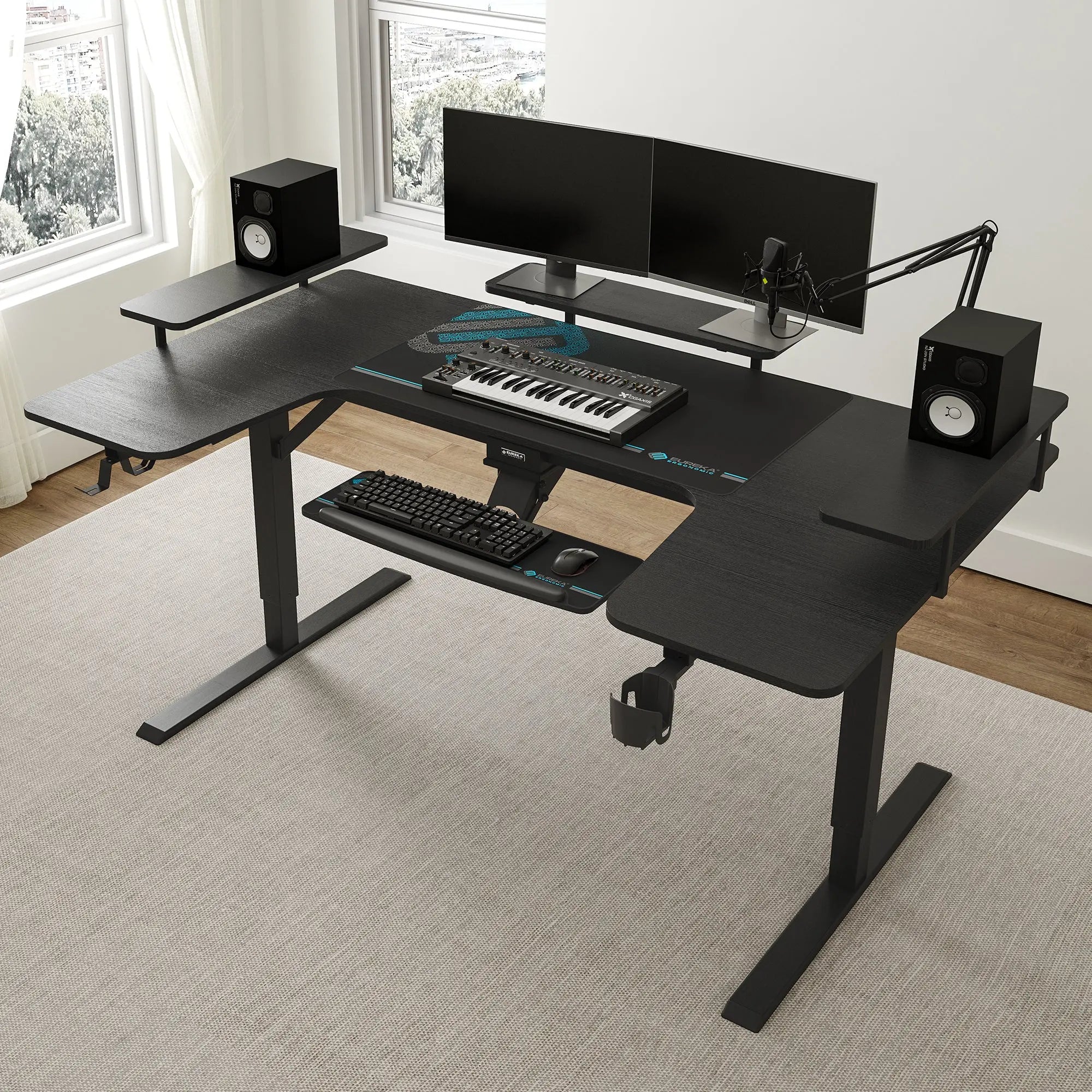 Ergonomic U-Shaped Standing Desk with Accessories Set (74x23 Inches) - Perfect for Home Office, Gaming & Workspace Setup