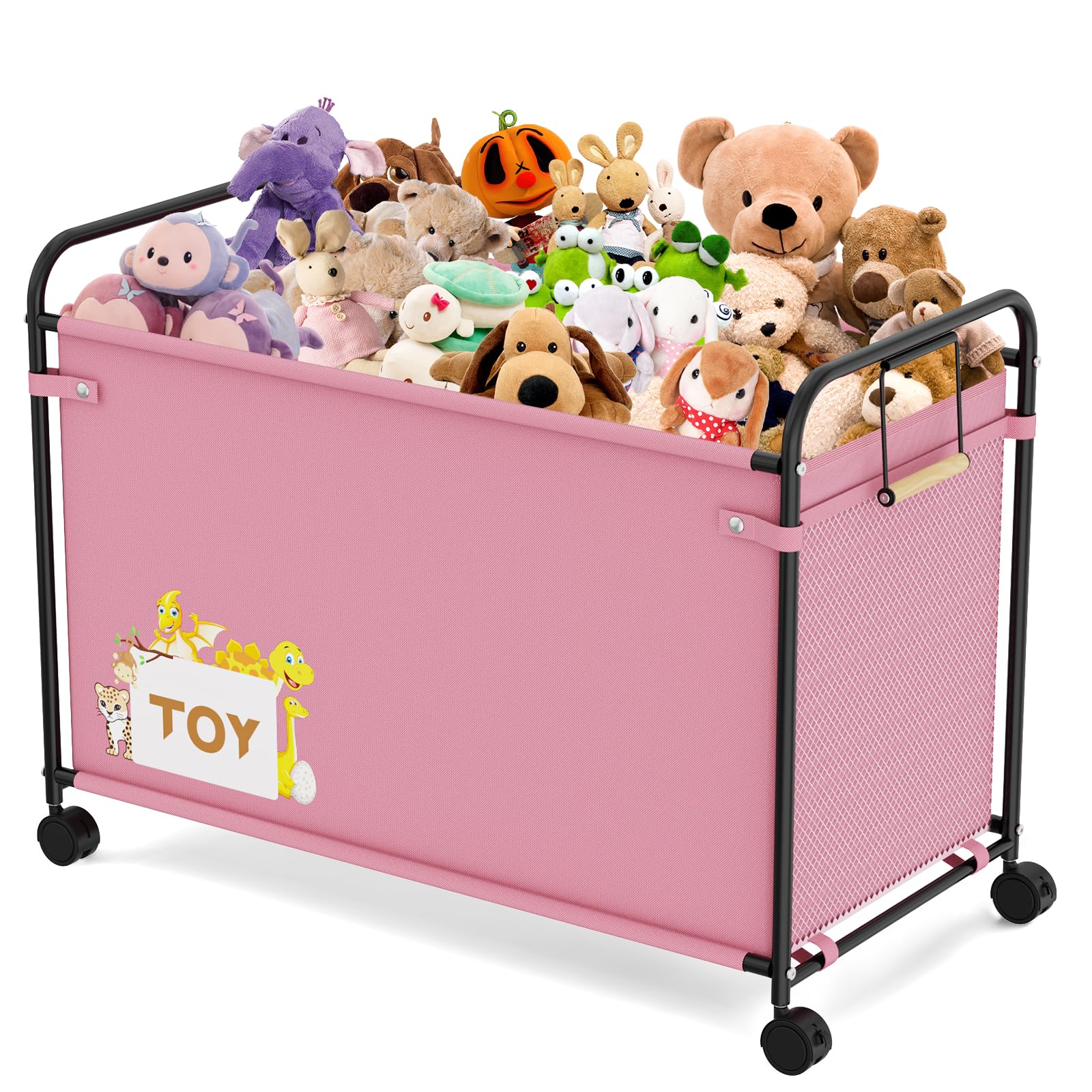 180L Extra Large Toy Storage Box with 360° Wheels - Durable Oxford Cloth & Metal Toy Chest for Kids, Stuffed Animals, Clothes Organizer - Perfect for Bedroom, Living Room, Nursery (Pink) - Ideal for Home Organization & Kids Playroom Storage