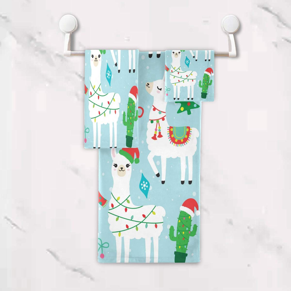 Christmas Llama Alpaca Towel Set - 3-Piece Soft & Absorbent Bath Towels for Winter, Snow, Spa - Home, Hotel, Gym & Swim Decor - Perfect for Holiday Gifts & Cozy Bathroom Essentials