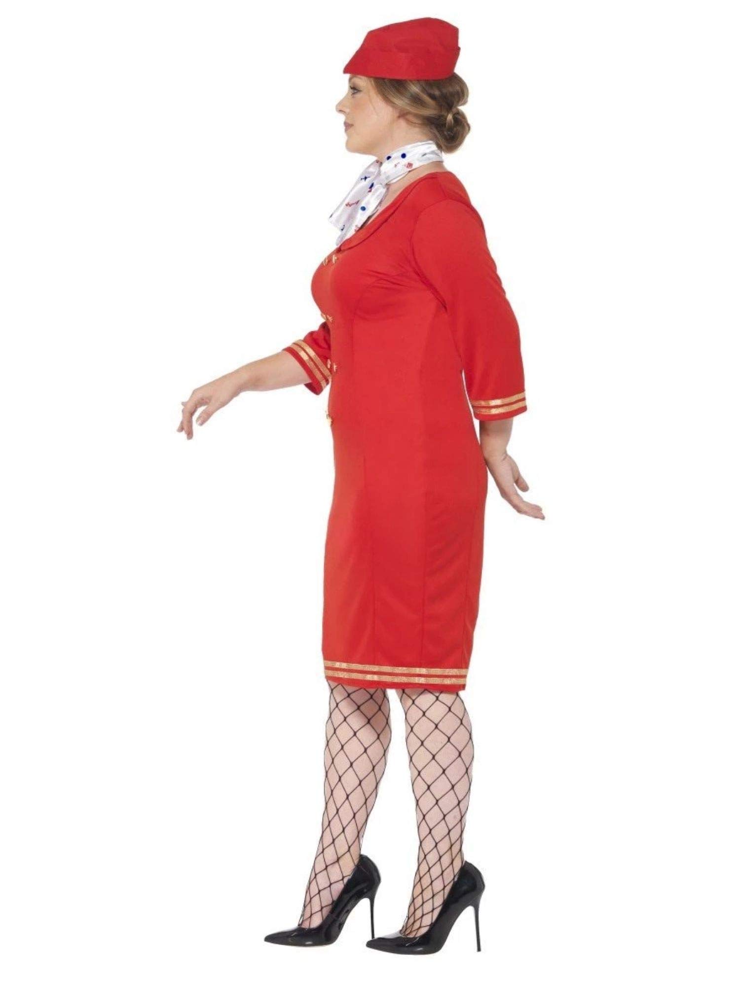 Smiffys Curves Air Hostess Costume - Sexy Flight Attendant Halloween Costume for Women, Plus Size Uniform Dress for Cosplay & Theme Parties