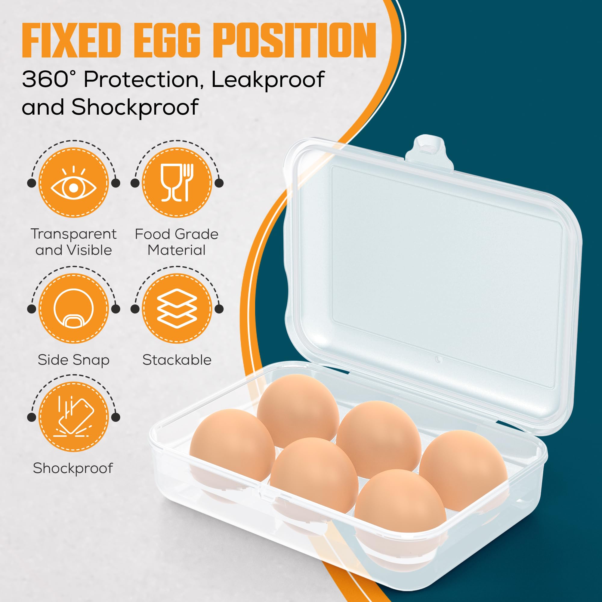 6 Grid Plastic Egg Holder for Camping & Travel - Shockproof Egg Storage Container for Picnic, Outdoor, Kitchen & Refrigerator - Clear White Portable Egg Carrier (1 Pack) - Perfect for Hiking, RV Trips & Backyard BBQs