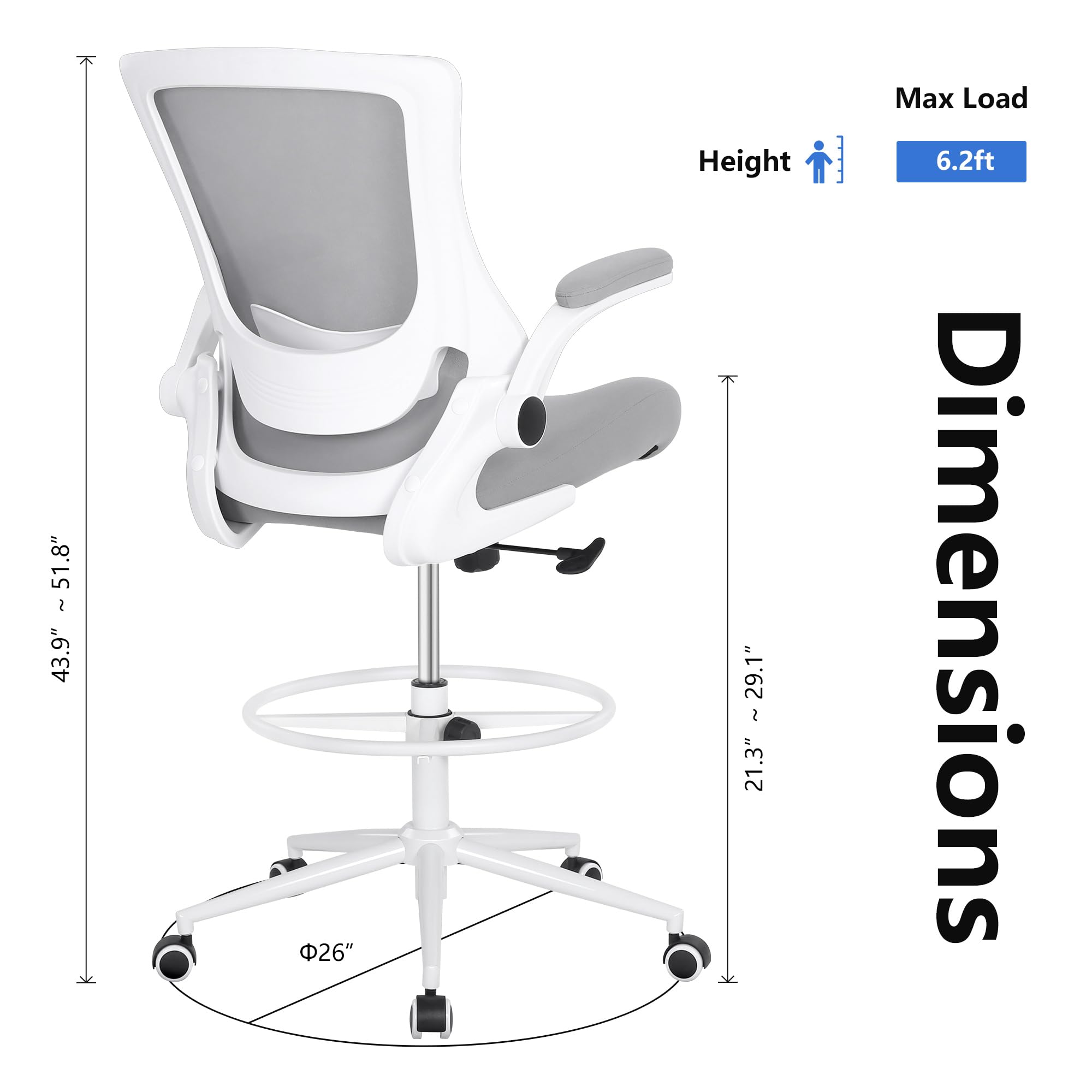 Misolant Adjustable Height Drafting Chair - Ergonomic Office Chair for Standing Desks with Foot Ring - Fabric High Stool for Counter Height Workstations - Perfect for Artists, Architects & Home Office Use