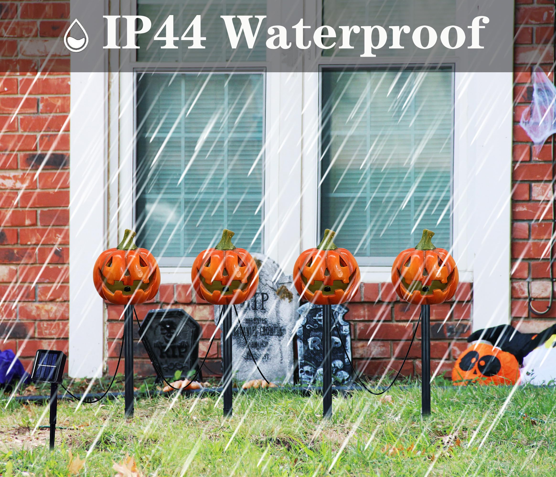 Halloween Solar Pumpkin Lights - 4 Pack Outdoor Decor for Walkway