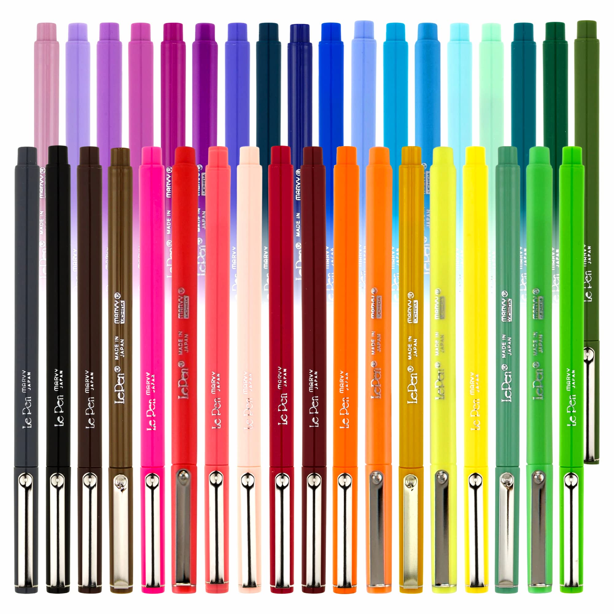 Uchida Le Pens 36-Color Multicolor Fine Line Pen Set - 0.3mm Smudge-Proof Journaling Pens for Writing, Drawing & Art - Perfect for Bullet Journals, Scrapbooking, Note Taking & Creative Projects