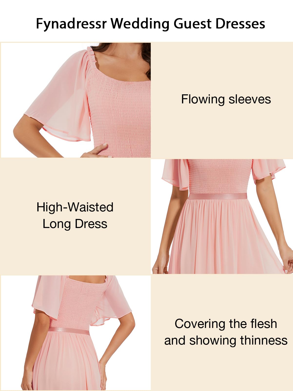 Elegant Women's Short Sleeve Chiffon Maxi Dress for Wedding Guest, Cocktail Party & Summer Occasions - Flowy Smocked Midi Dress for Beach, Vacation & Special Events