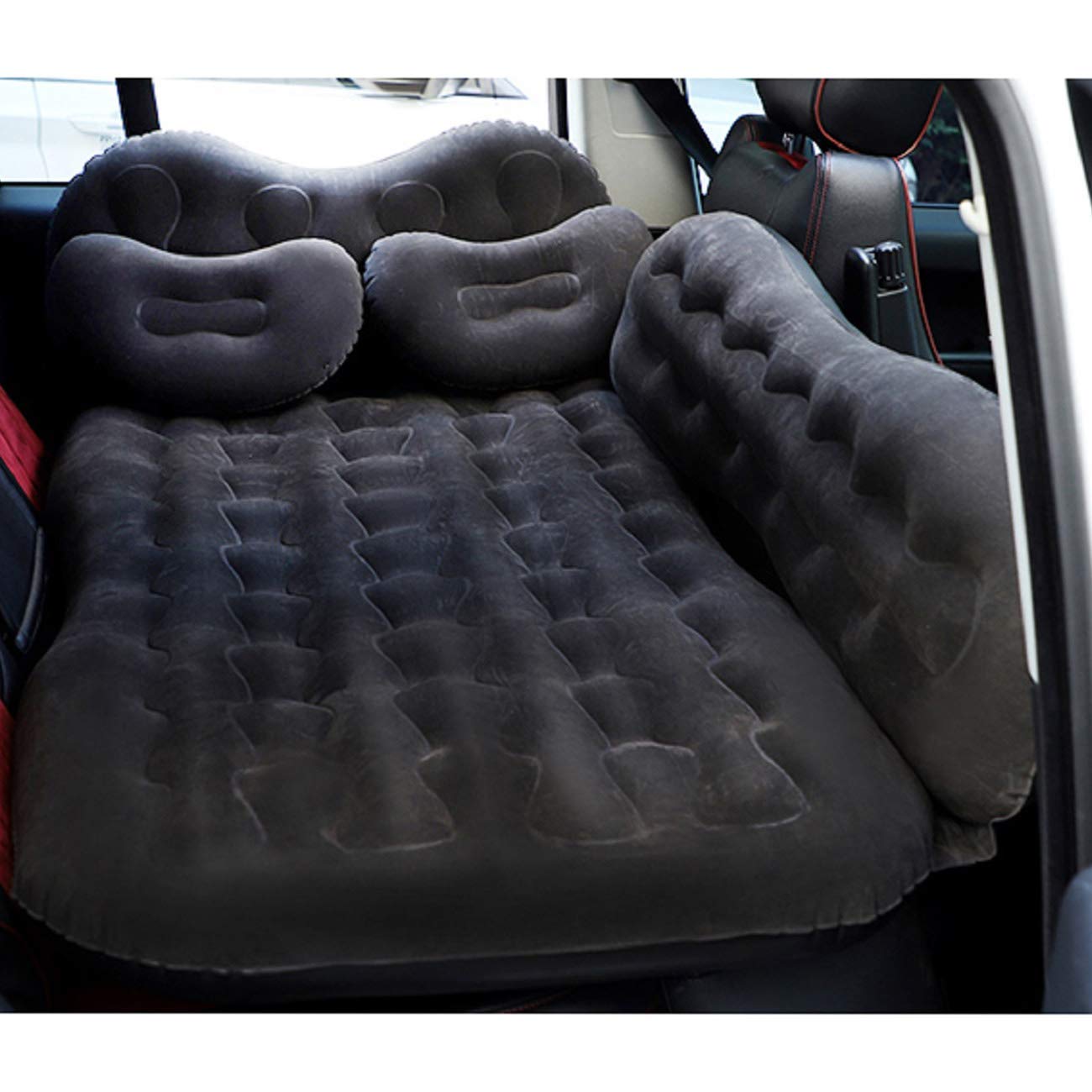 CALOER Thickened Inflatable Car Air Mattress with Storage Pocket, Headboard & Built-in Pump - Portable Travel Camping Bed for SUV, Truck & Vehicle Back Seat - Perfect for Road Trips, Camping & Outdoor Adventures