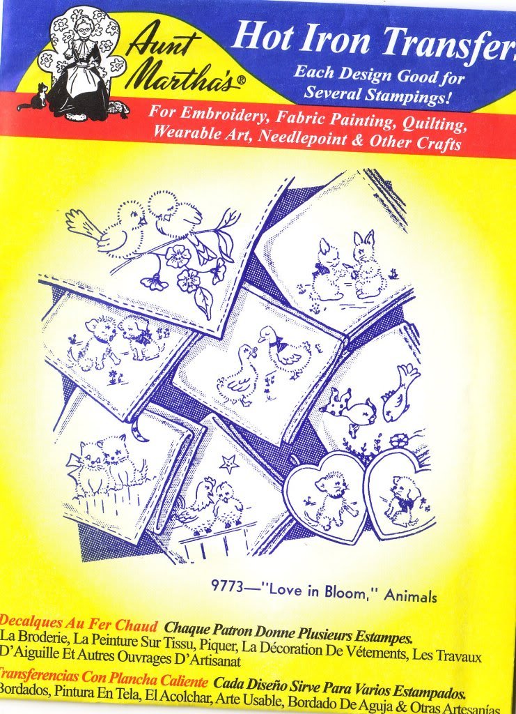 Aunt Marthas Hot Iron Transfer #9773 Love in Bloom Floral Animal Design - Perfect for DIY T-Shirts, Tote Bags & Fabric Crafts