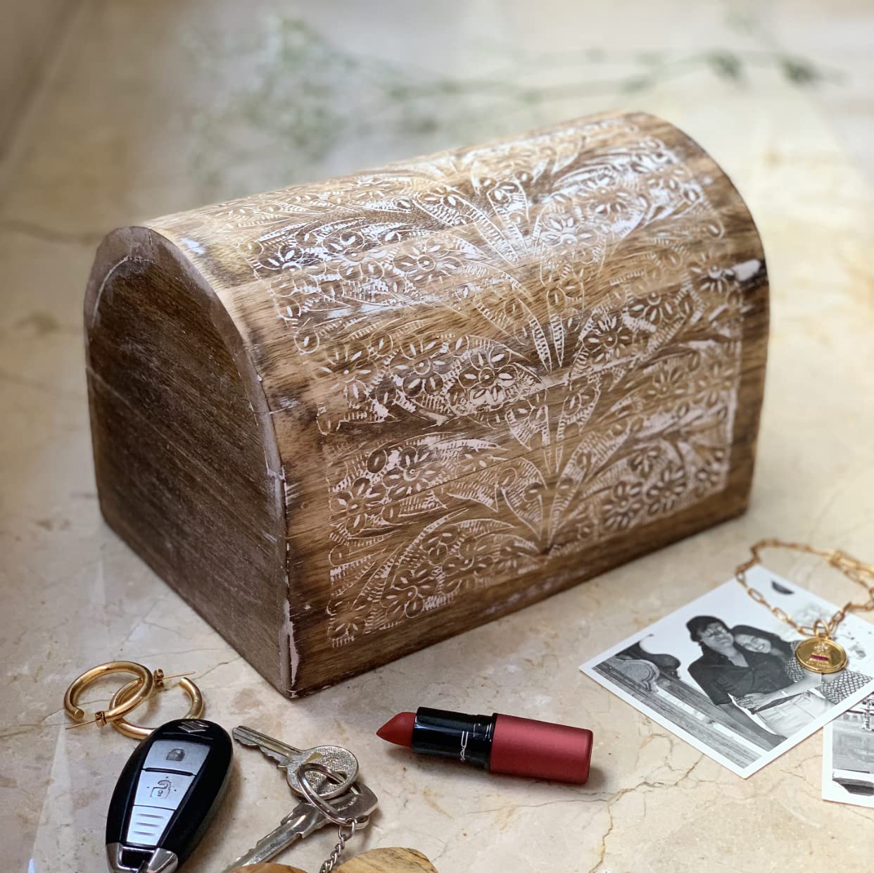 Handmade Wooden Jewelry Box Organizer - Decorative Keepsake Storage Box with Lock for Necklaces, Rings & Watches | Perfect Birthday, Housewarming Gift for Women & Men | Jewelry Display & Home Decor