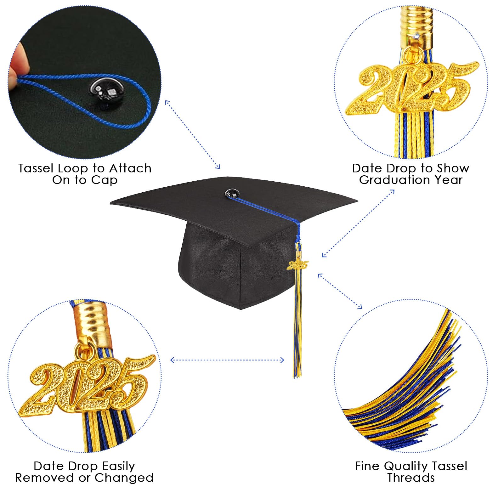 2025 Blue and Gold Graduation Tassel - Class of 2025 Commencement Charm for Cap Decorations & Ceremony Accessories (1 Pack) - Perfect for High School, College, and University Graduation Celebrations