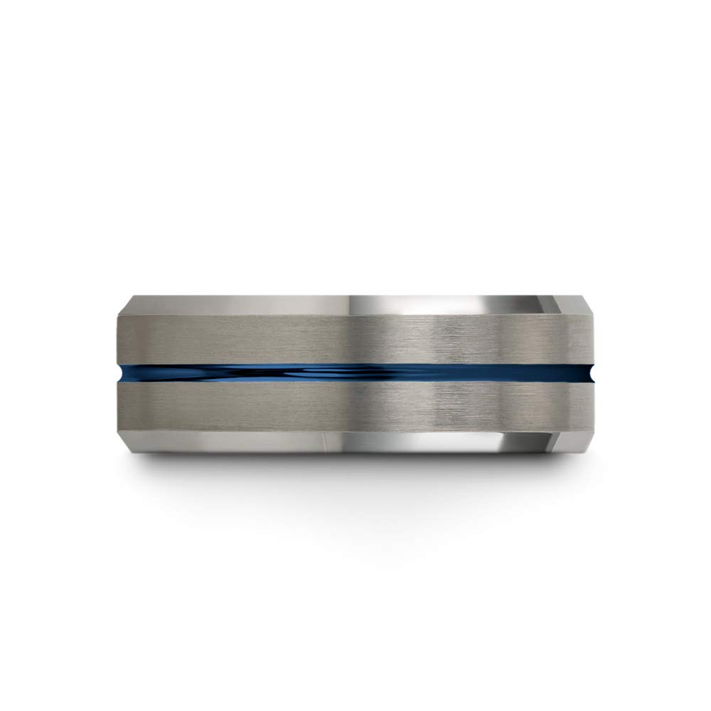 8mm Tungsten Carbide Wedding Band Ring for Men & Women - Blue Black Center Line, Beveled Edge, Brushed & Polished Finish - Custom Engraved for Anniversary & Engagement (Perfect for Everyday Wear, Gifts & Special Occasions)