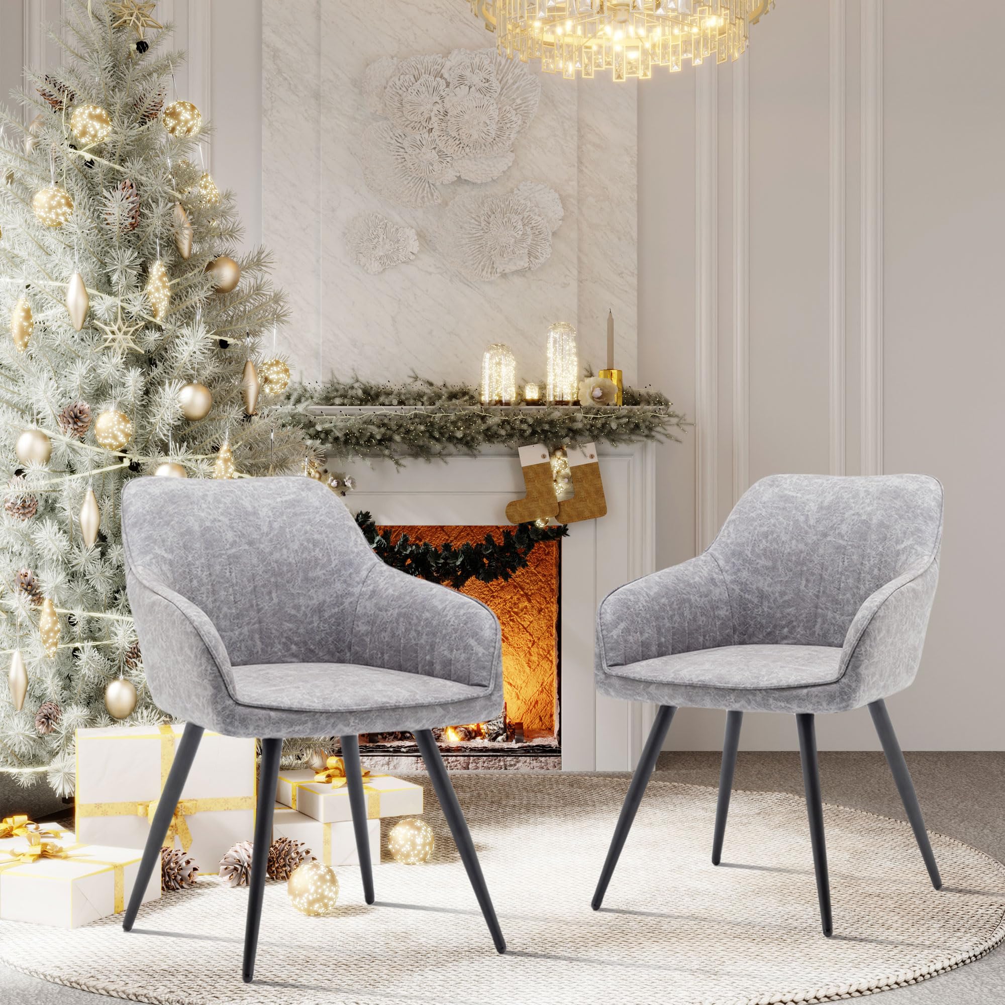 Annjoe Faux Suede Accent Chairs Set of 2 - Modern Upholstered Armchairs with Metal Legs for Living Room, Office, Kitchen, Bistro & Cafe - Perfect for Relaxing, Reading & Entertaining Guests