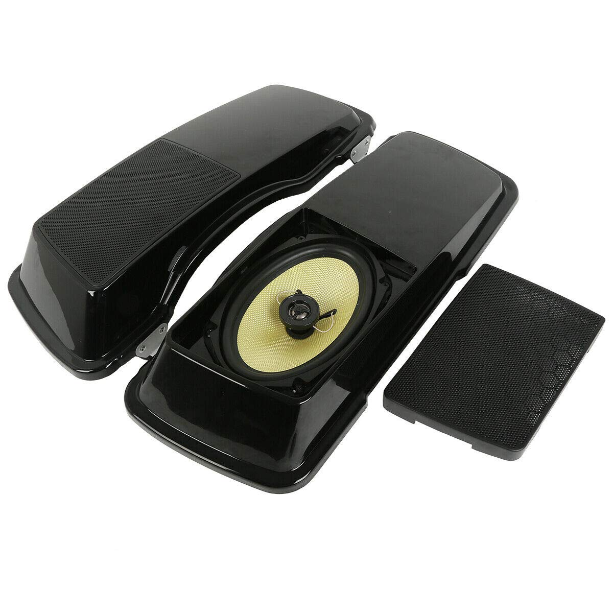 SLMOTO Saddlebags Lid with 6x9 Inch Speakers - Compatible with Harley Road King, Electra Glide & Street Glide (1994-2013) - Includes 2 ABS Plastic Mesh Covers & Speakers - Perfect for Motorcycle Audio Upgrades & Long Rides