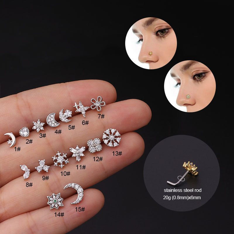20G Surgical Steel Crescent Moon L Bend Nose Ring - Hypoallergenic Body Jewelry for Sensitive Skin | Perfect for Cartilage, Septum, or Nostril Piercing | HSPJ368