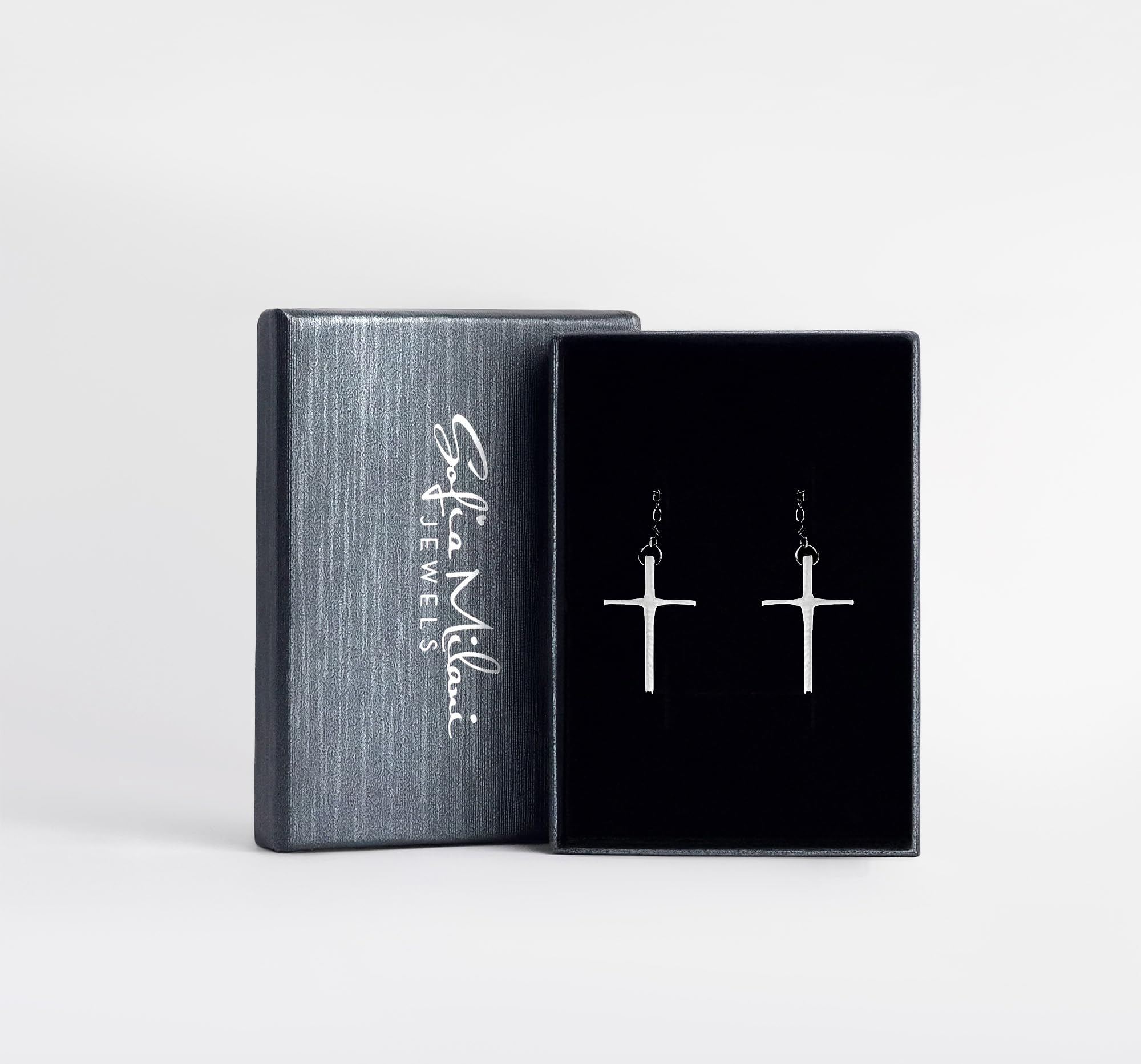 SOFIA MILANI 925 Sterling Silver Cross Threader Earrings for Women - Hypoallergenic Dainty Jewelry Gift - Perfect for Everyday Wear, Parties & Special Occasions