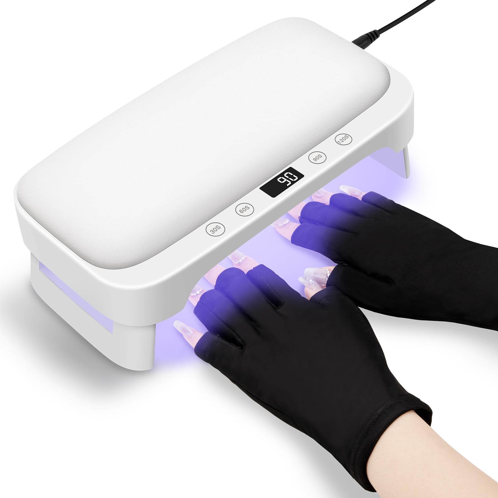 Professional LED UV Nail Lamp with Gloves & Arm Rest - 48W Foldable Gel Nail Dryer with 4 Timers for Salon & Home Manicure | Perfect for Gel Polish Curing, Nail Art, DIY Nails & Professional Nail Tech Use
