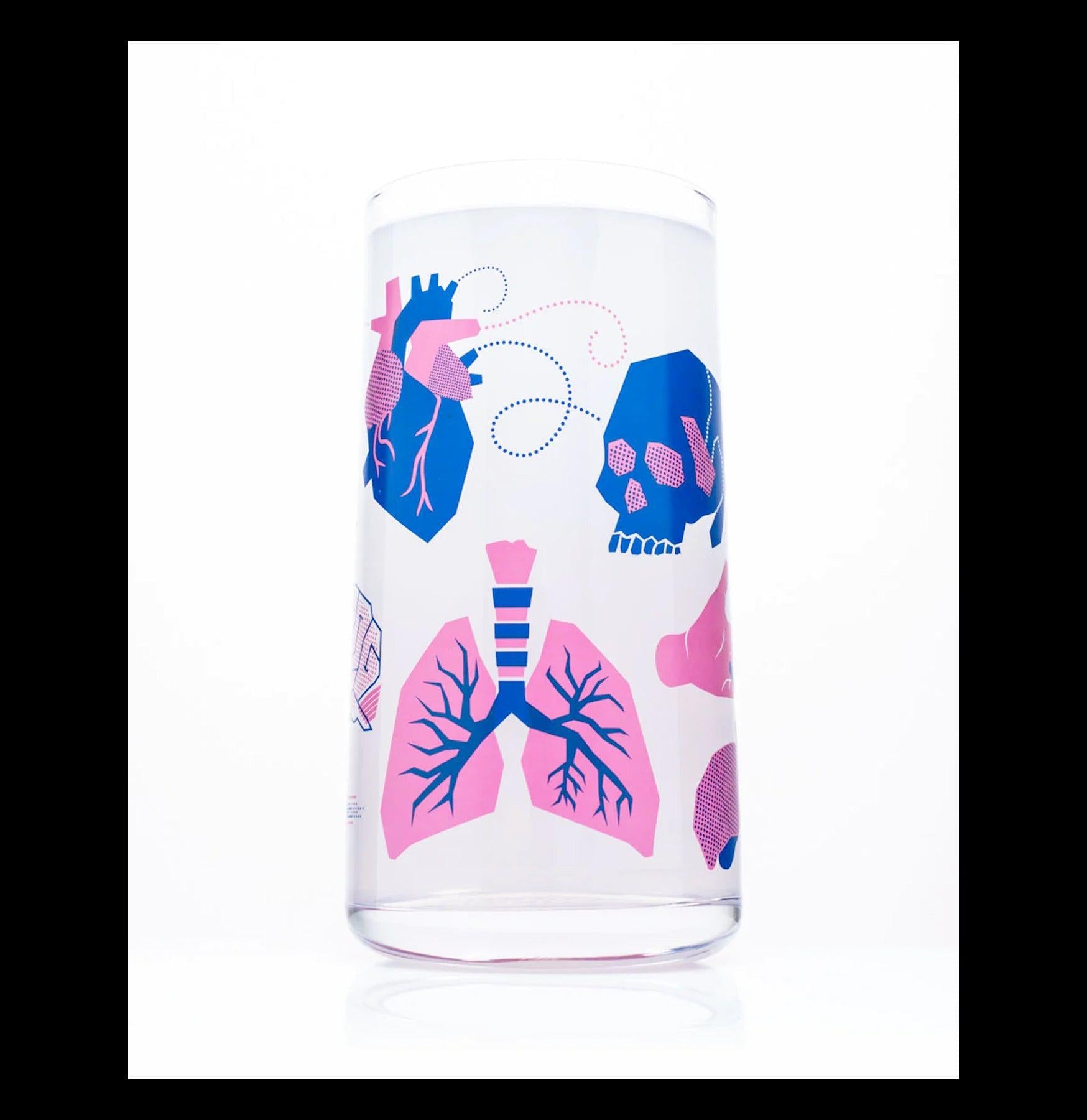 Vintage Anatomy Design Glass Cup - 16oz Science-Themed Drinking Glass for Home Bar, Office, or Halloween Party Decor