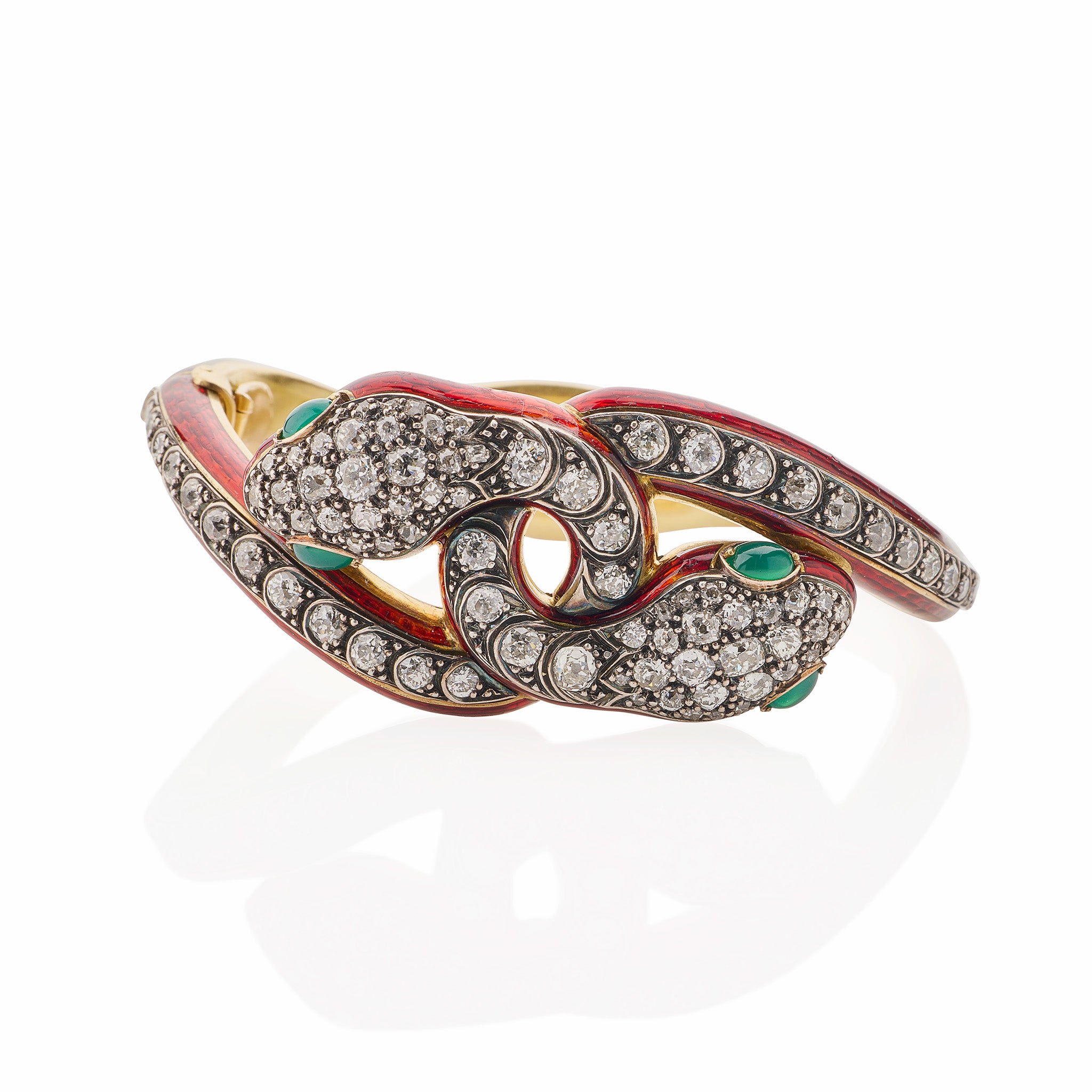 Antique Diamond & Enamel Snake Bracelet - Vintage Jewelry for Women, 18K Gold Plated Serpent Arm Cuff - Perfect for Evening Parties, Weddings & Special Occasions