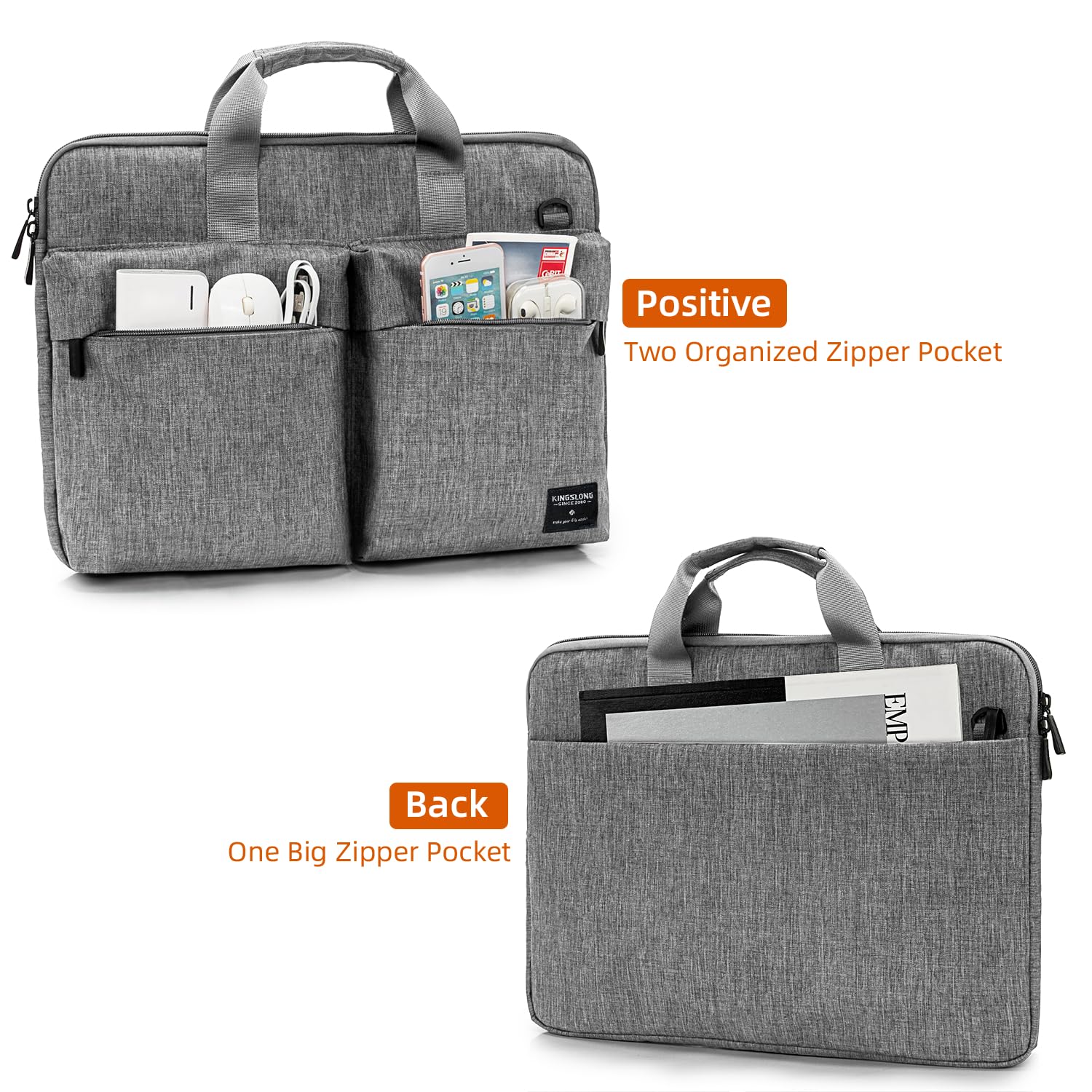 KINGSLONG Laptop Sleeve Case - Slim Lightweight Shoulder Messenger Bag for 13-15 Inch Notebooks | Water-Resistant Computer Carrying Handbag for Men & Women | Perfect for Work, Travel & School